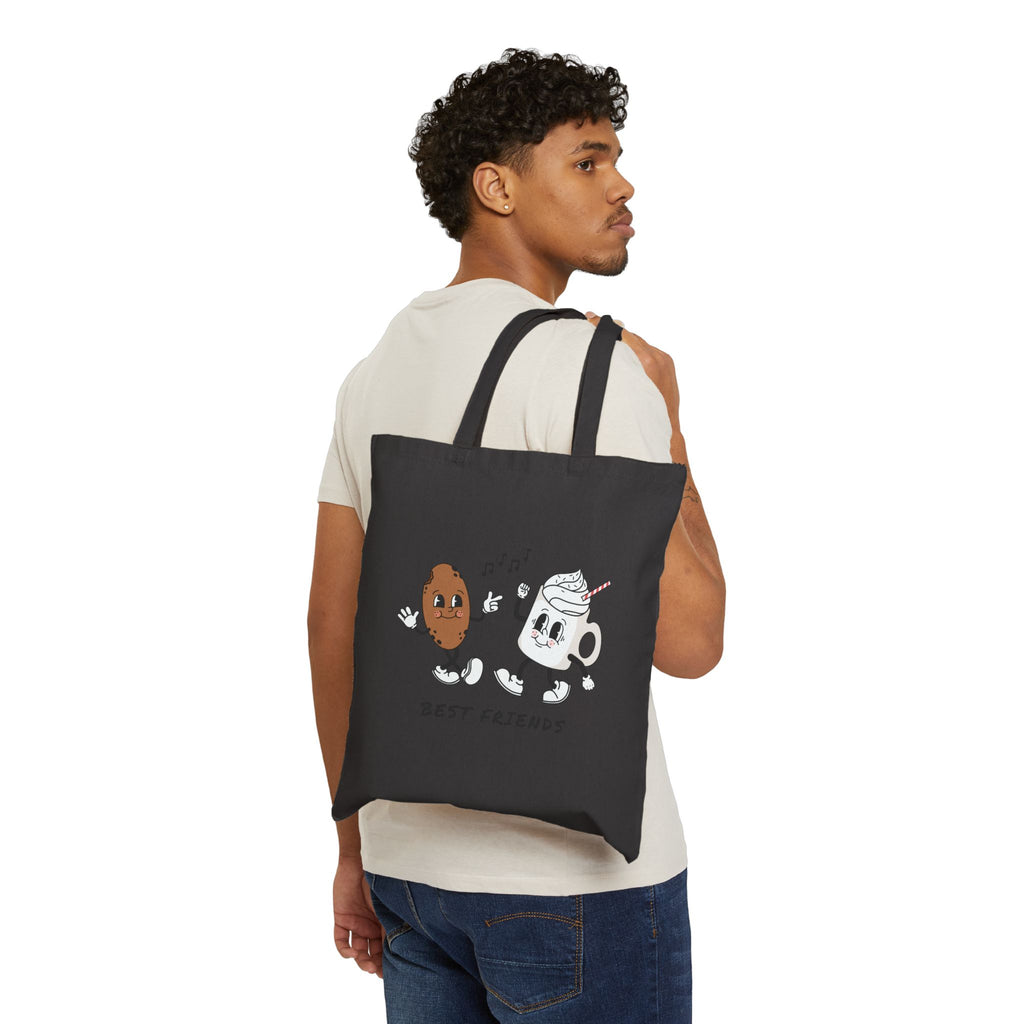Best Friends Coffee & Donut Cotton Tote Bag — Retro Cute Reusable Grocery Tote