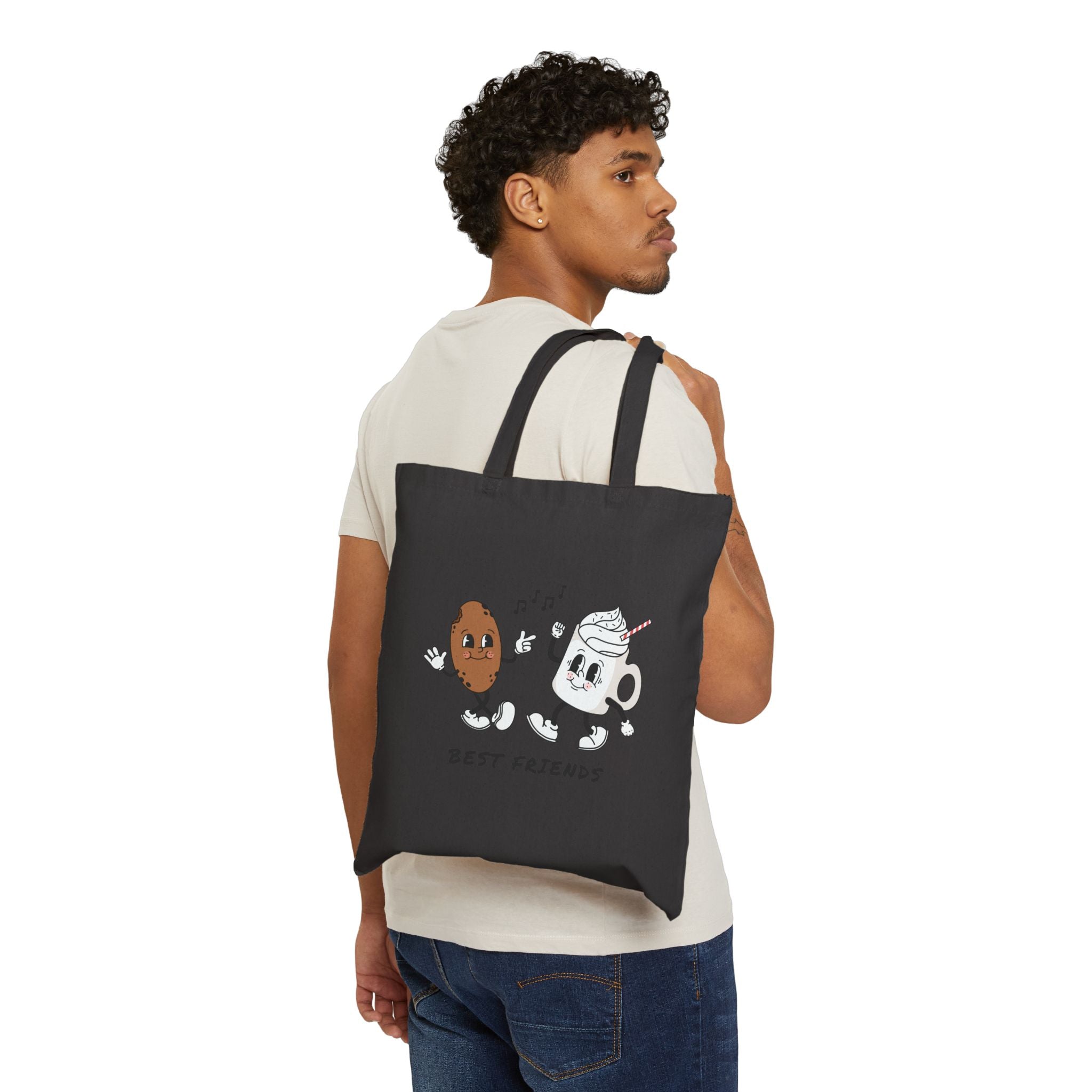 Best Friends Coffee & Donut Cotton Tote Bag — Retro Cute Reusable Grocery Tote