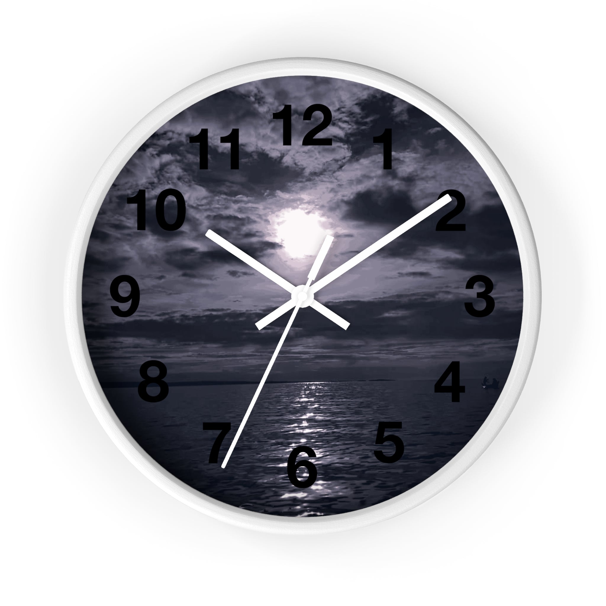 Moonlit Ocean Wall Clock — Moody Nautical Nightscape Clock
