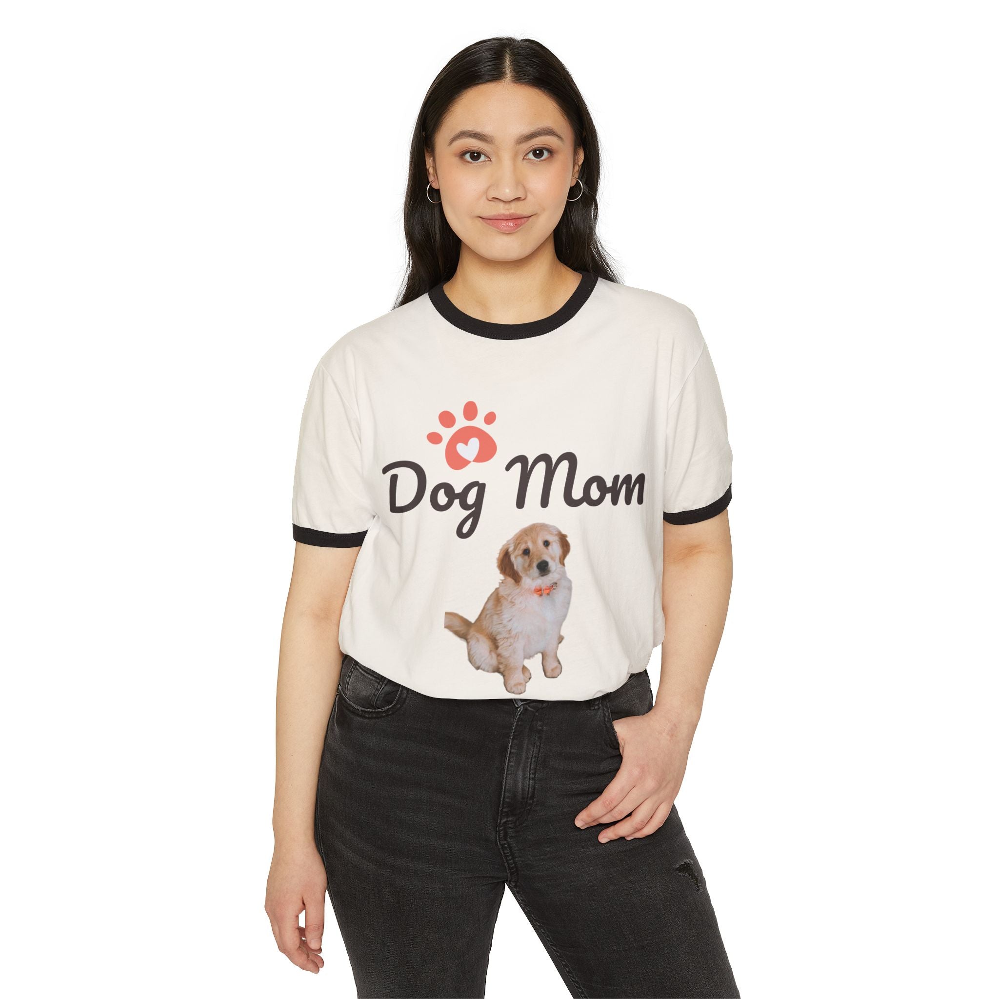 Dog Mom Ringer T-Shirt — Cute Puppy Paw Graphic Tee for Dog Lovers