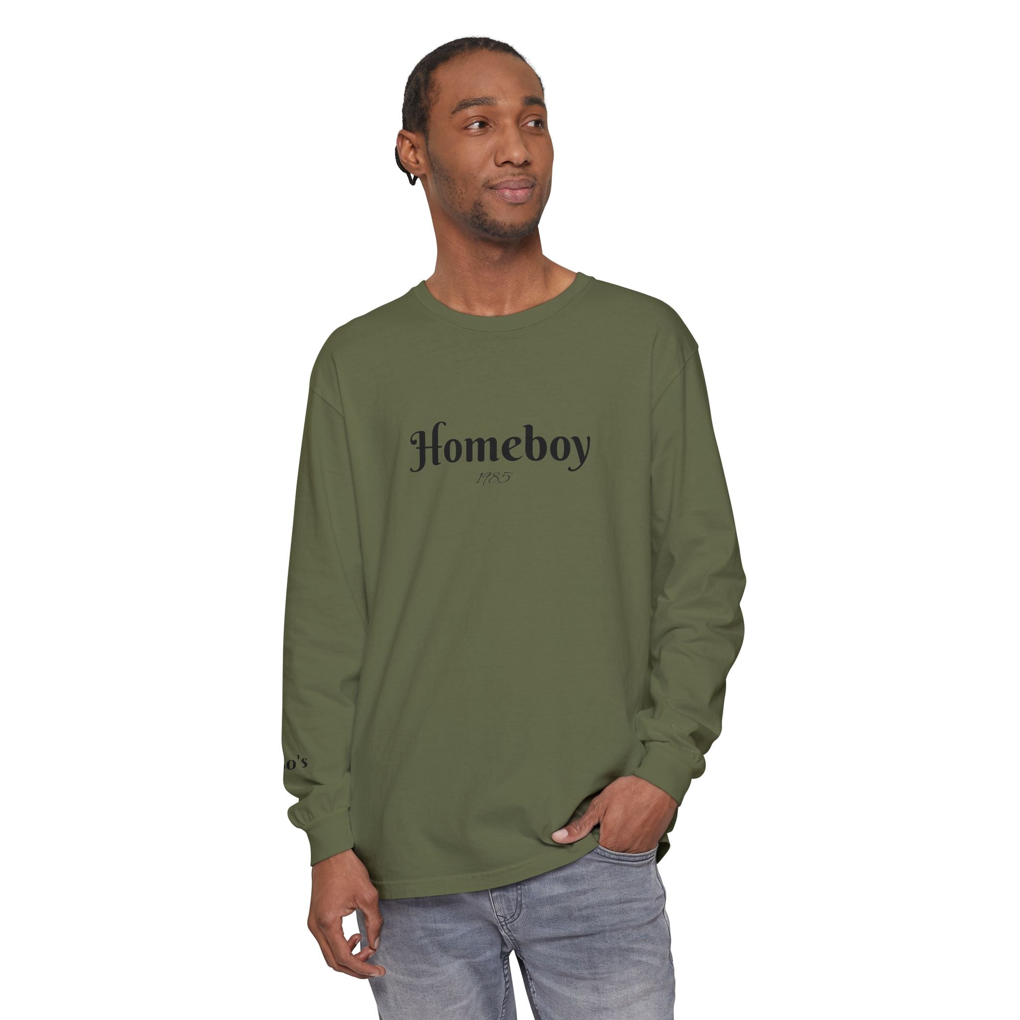 Homeboy Long Sleeve Tee — Vintage Script Logo White Shirt