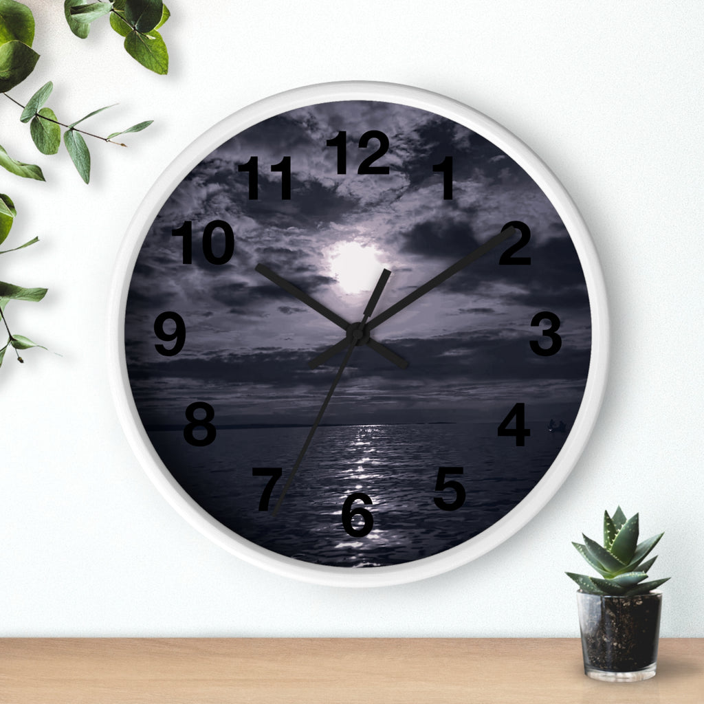 Moonlit Ocean Wall Clock — Moody Nautical Nightscape Clock