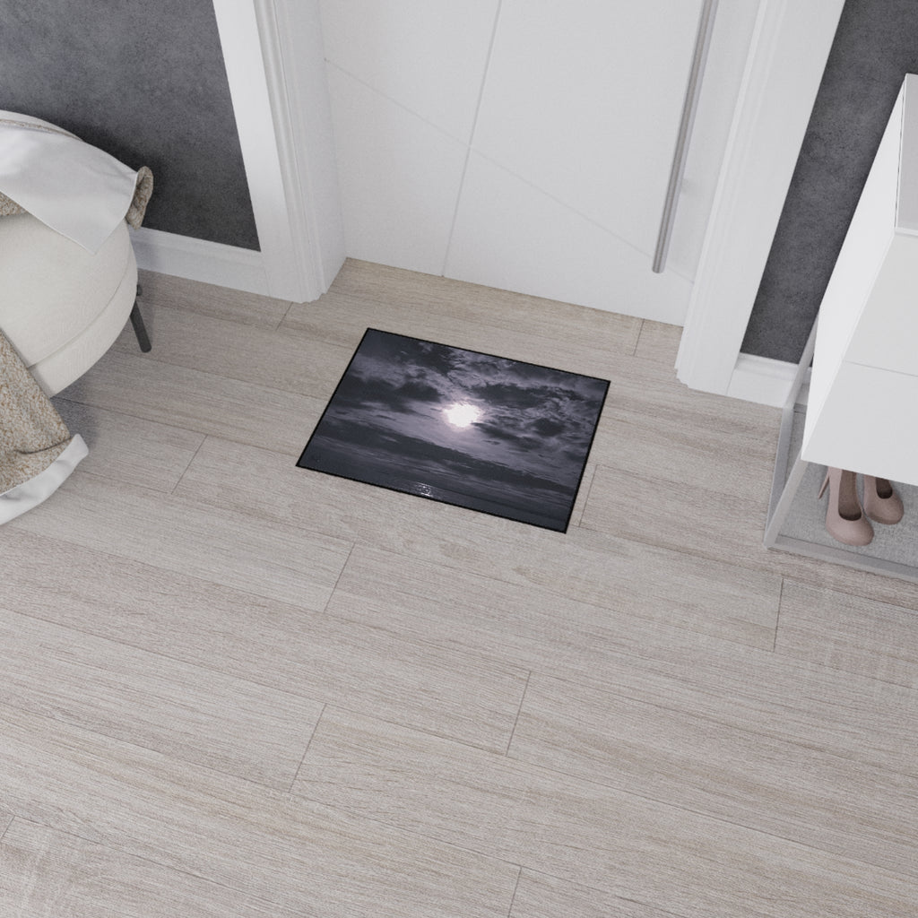 Moonlit Ocean Heavy Duty Floor Mat — Dramatic Black & White Seascape Door Mat