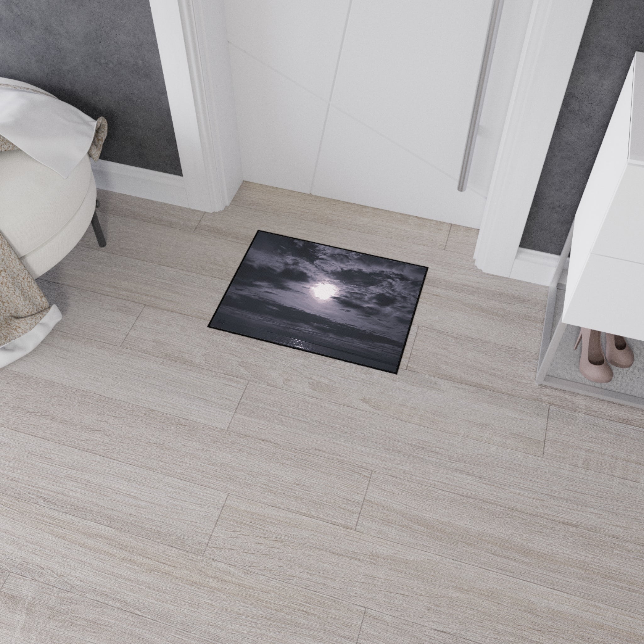 Moonlit Ocean Heavy Duty Floor Mat — Dramatic Black & White Seascape Door Mat