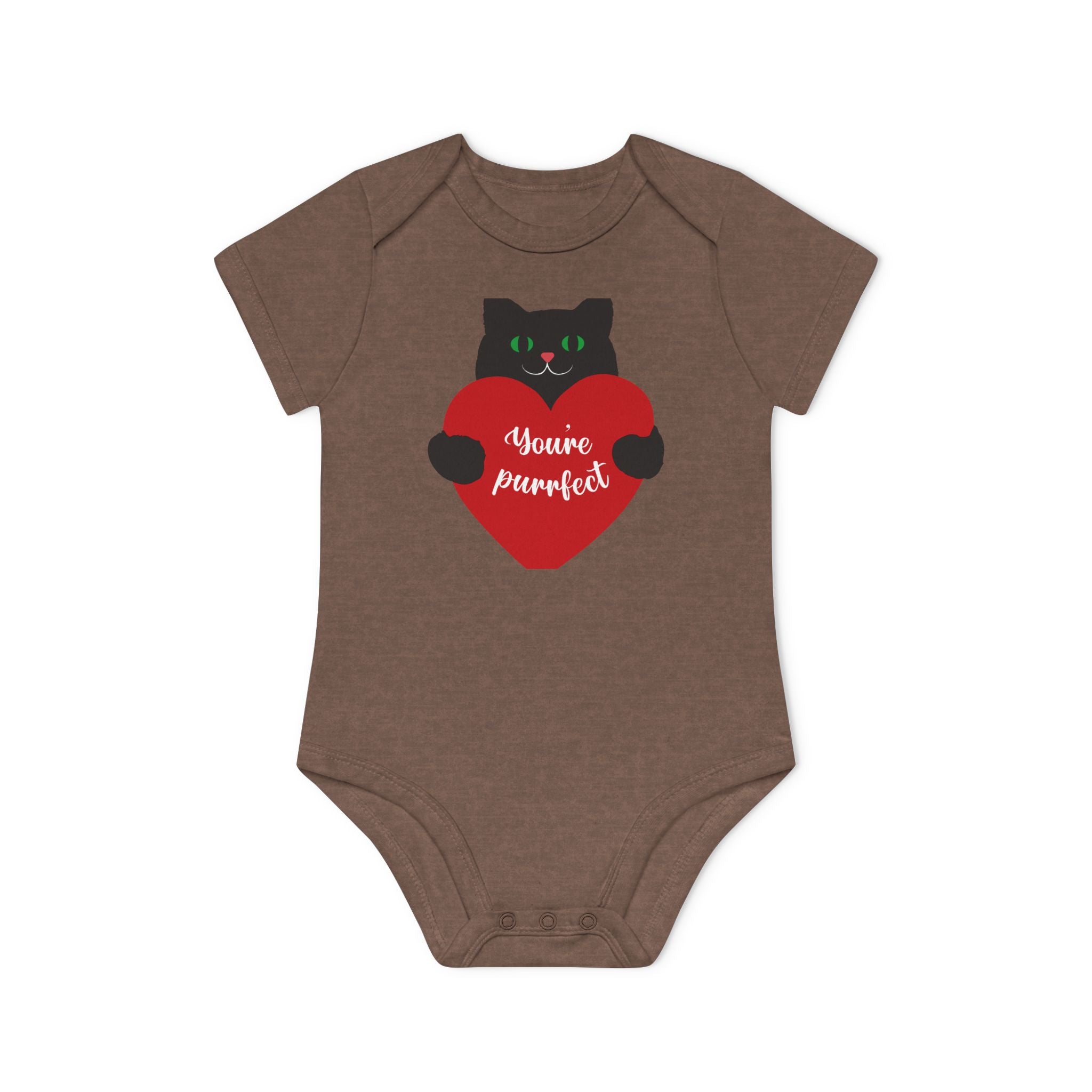 Baby Bodysuit — Black Cat Holding Heart "You're Purrfect" (Organic Short Sleeve)
