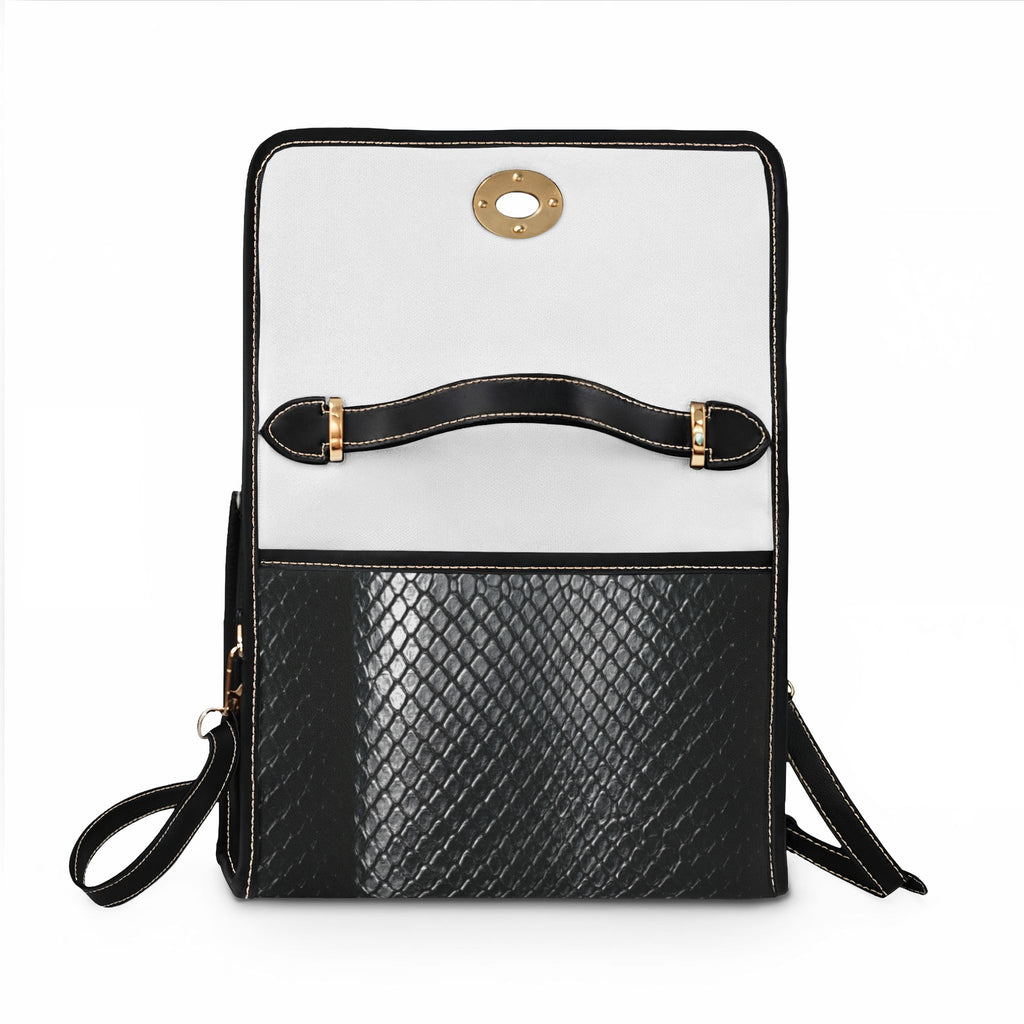 Leather-Trim Canvas Satchel Bag – Waterproof Black & White Crossbody