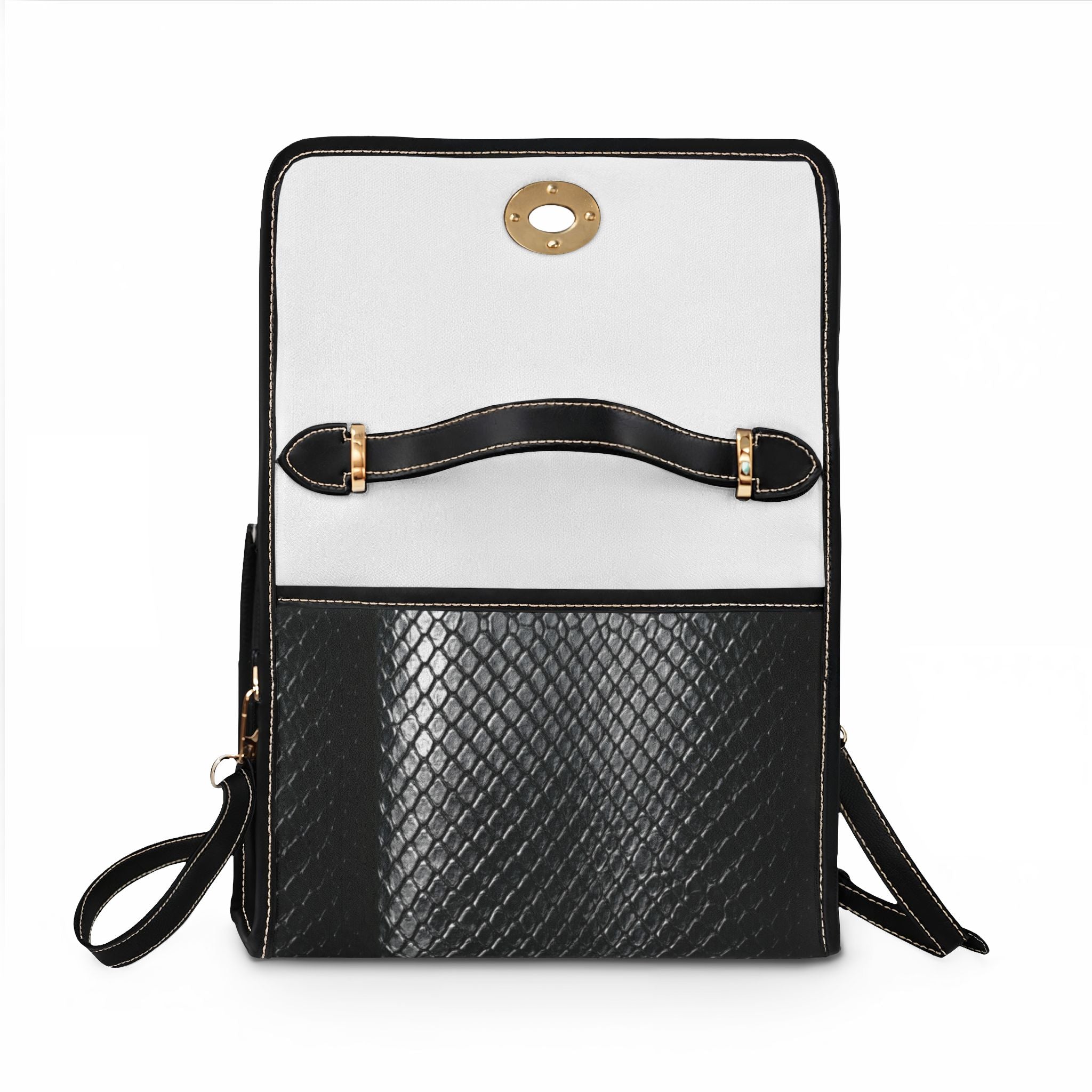 Leather-Trim Canvas Satchel Bag – Waterproof Black & White Crossbody