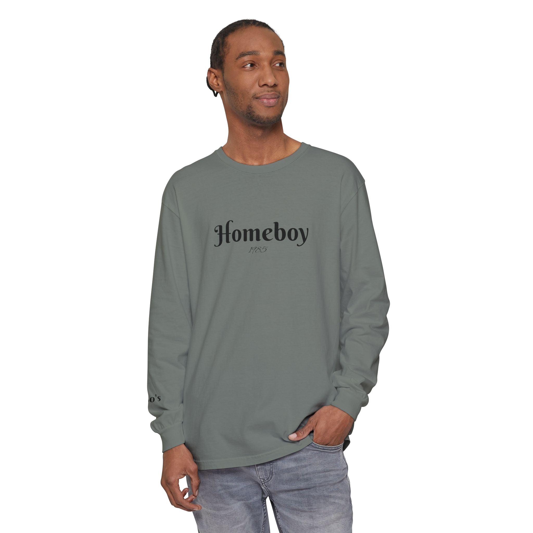 Homeboy Long Sleeve Tee — Vintage Script Logo White Shirt