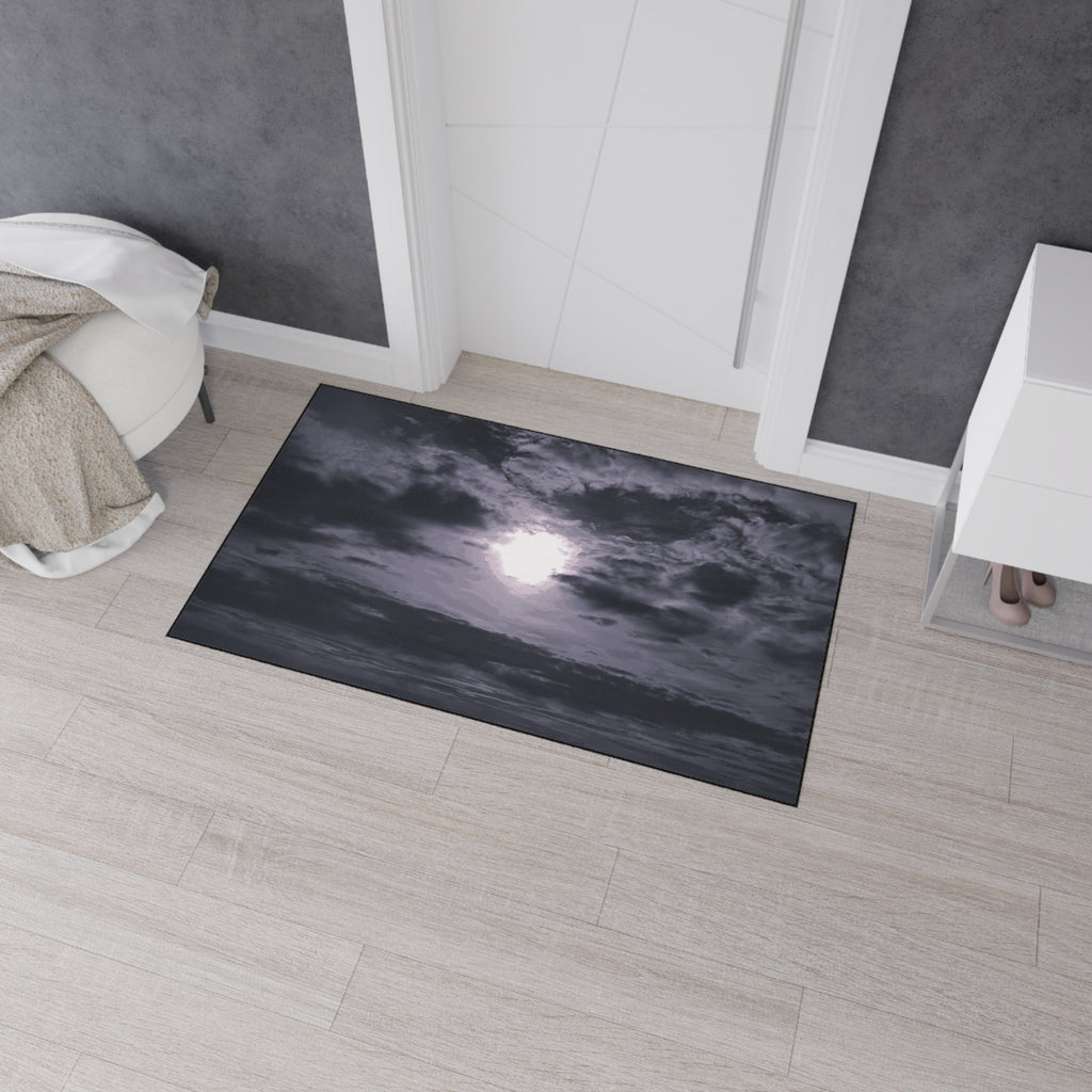 Moonlit Ocean Heavy Duty Floor Mat — Dramatic Black & White Seascape Door Mat