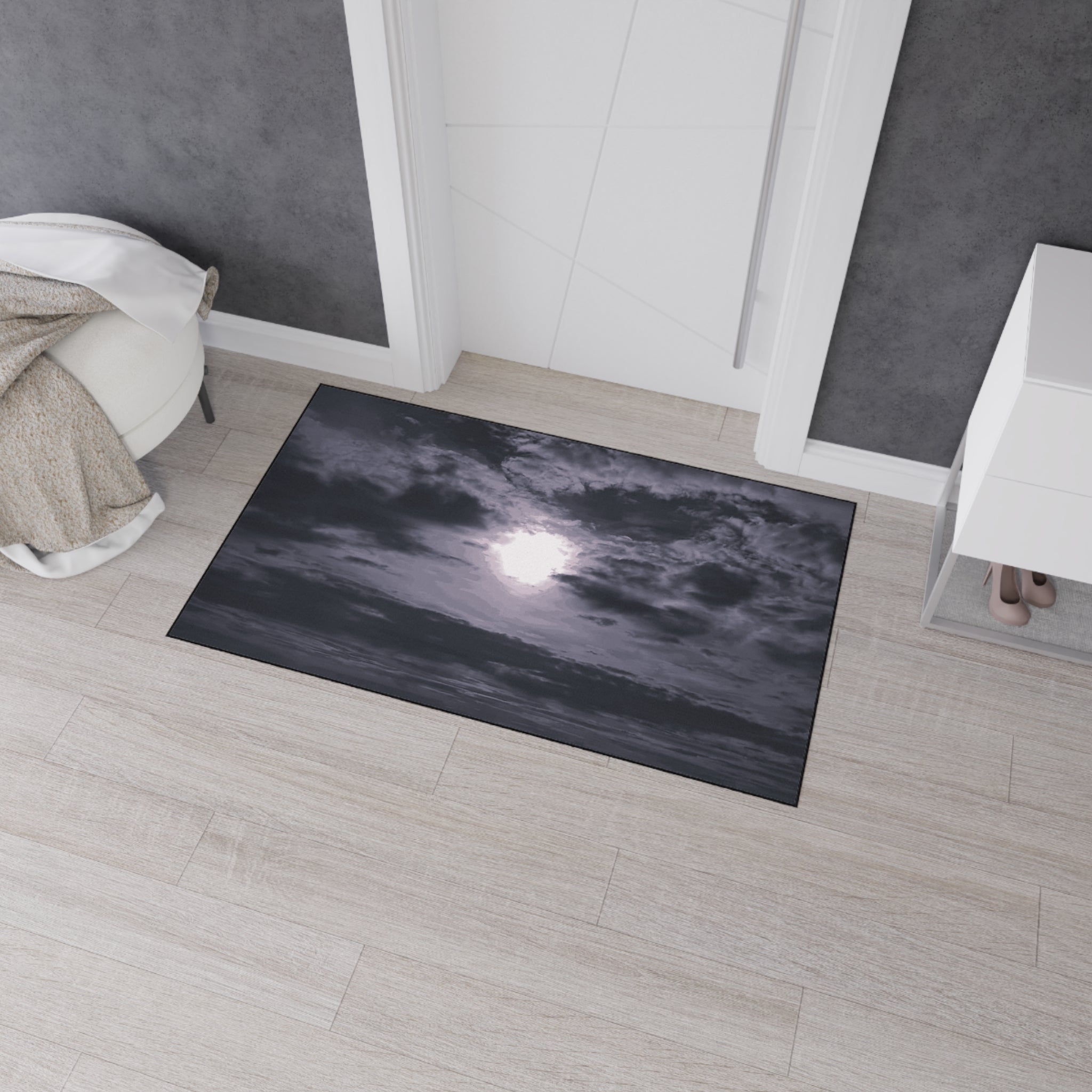 Moonlit Ocean Heavy Duty Floor Mat — Dramatic Black & White Seascape Door Mat