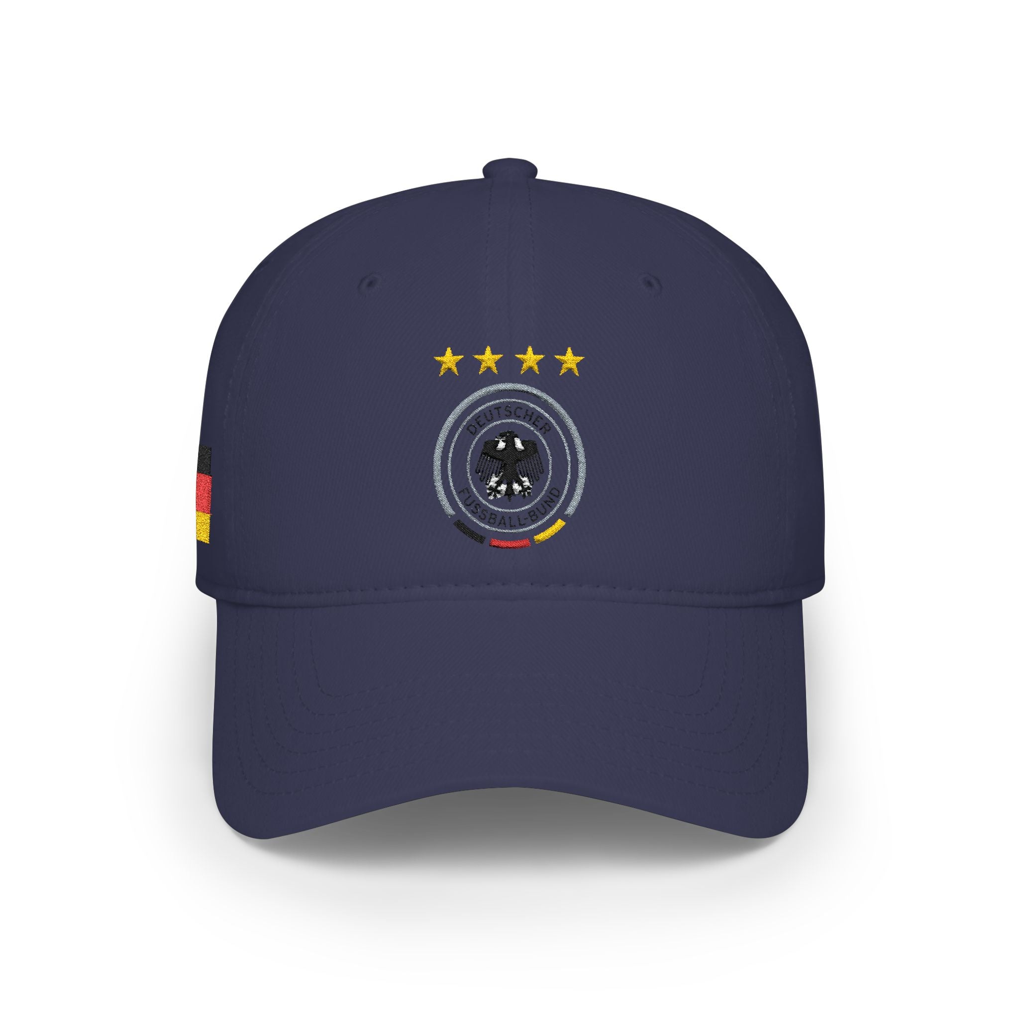 Germany Crest Football Cap — Red Low Profile Hat with Eagle Emblem & Stars