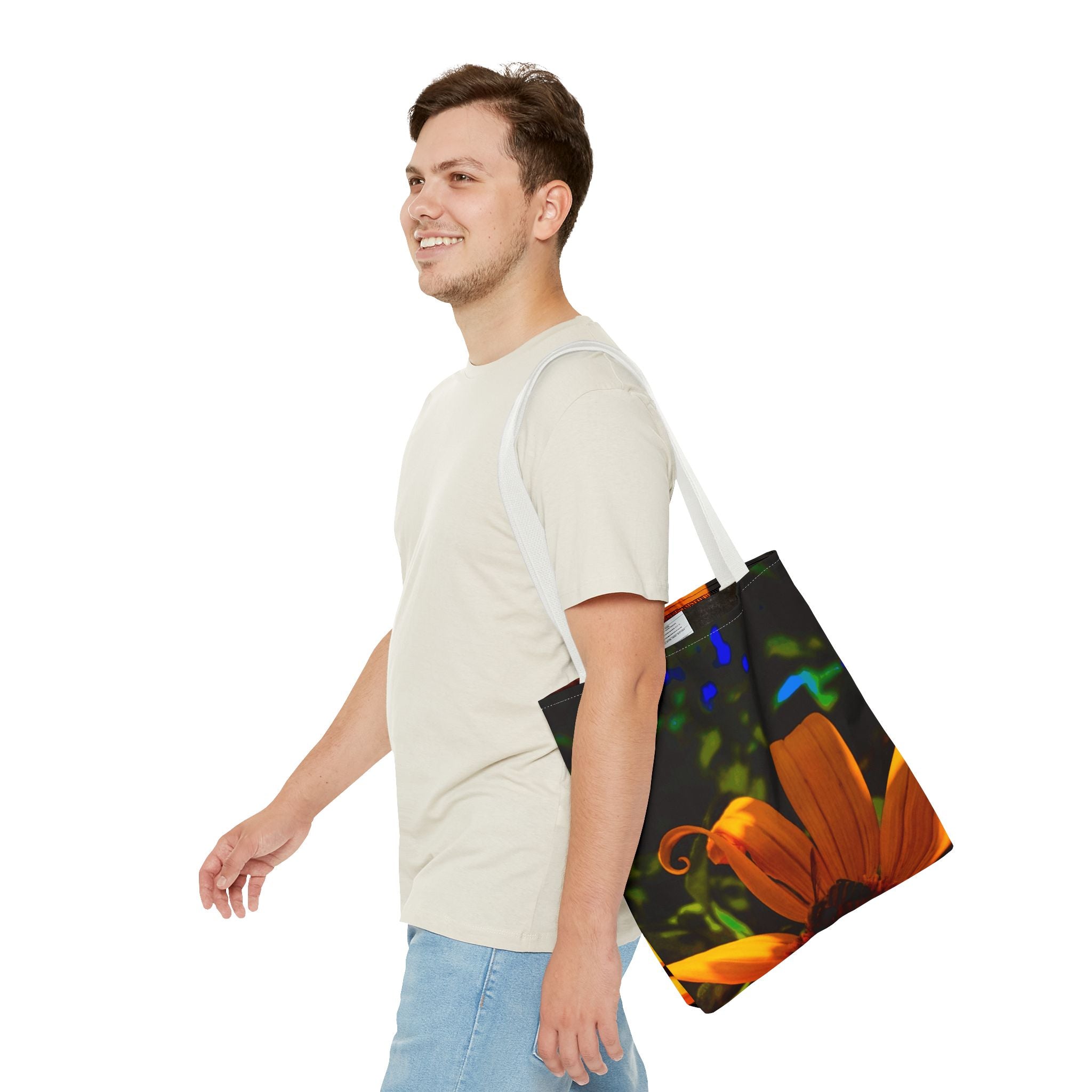 Floral Sunset Tote Bag — Vibrant Orange Daisy All-Over Print