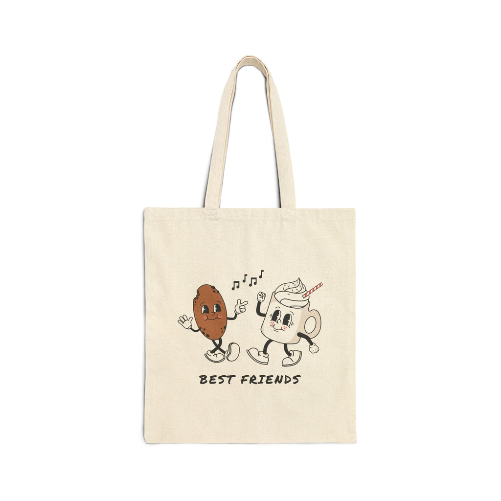 Best Friends Coffee & Donut Cotton Tote Bag — Retro Cute Reusable Grocery Tote