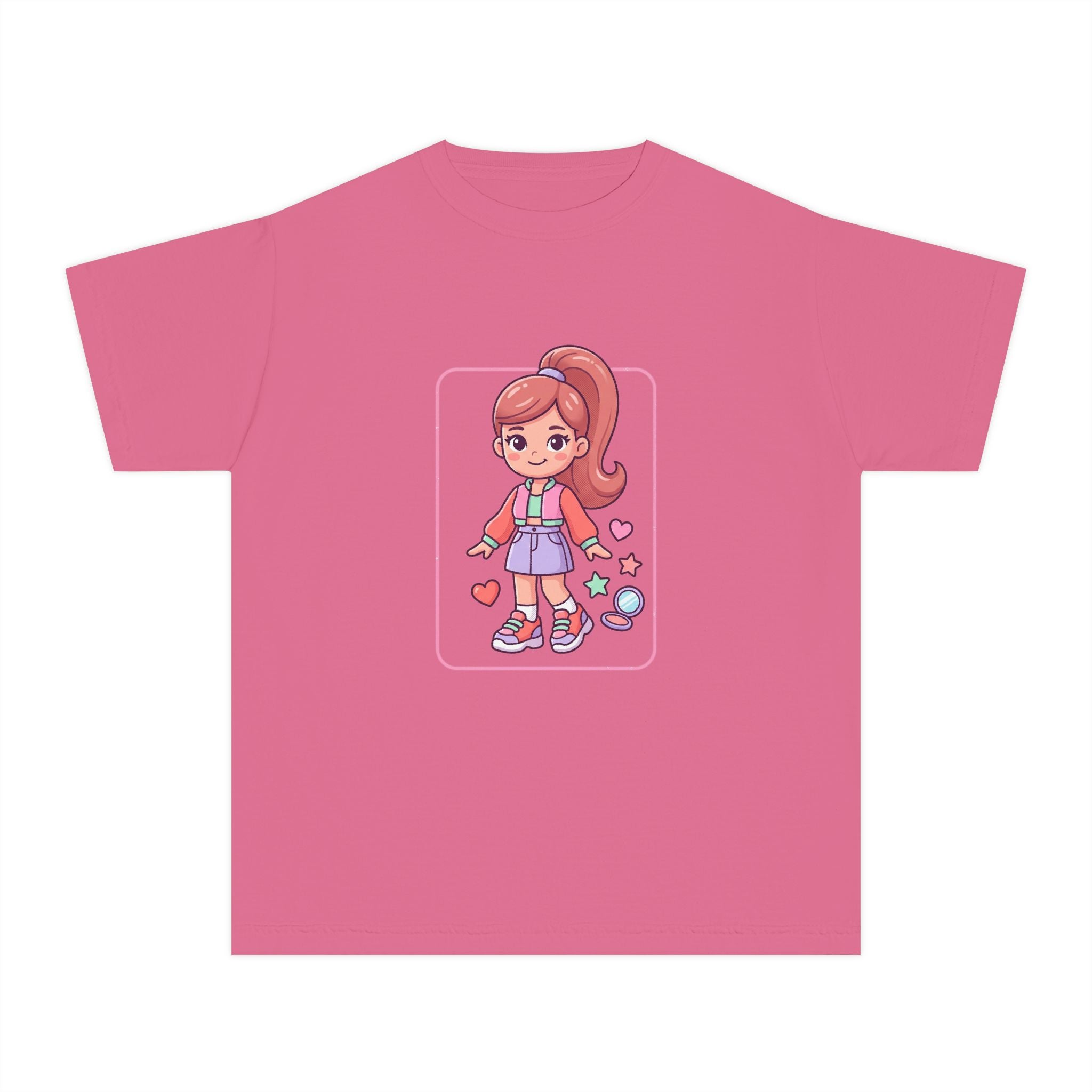 Cute Gamer Girl Youth Tee — Kawaii Cartoon Character Shirt for Kids