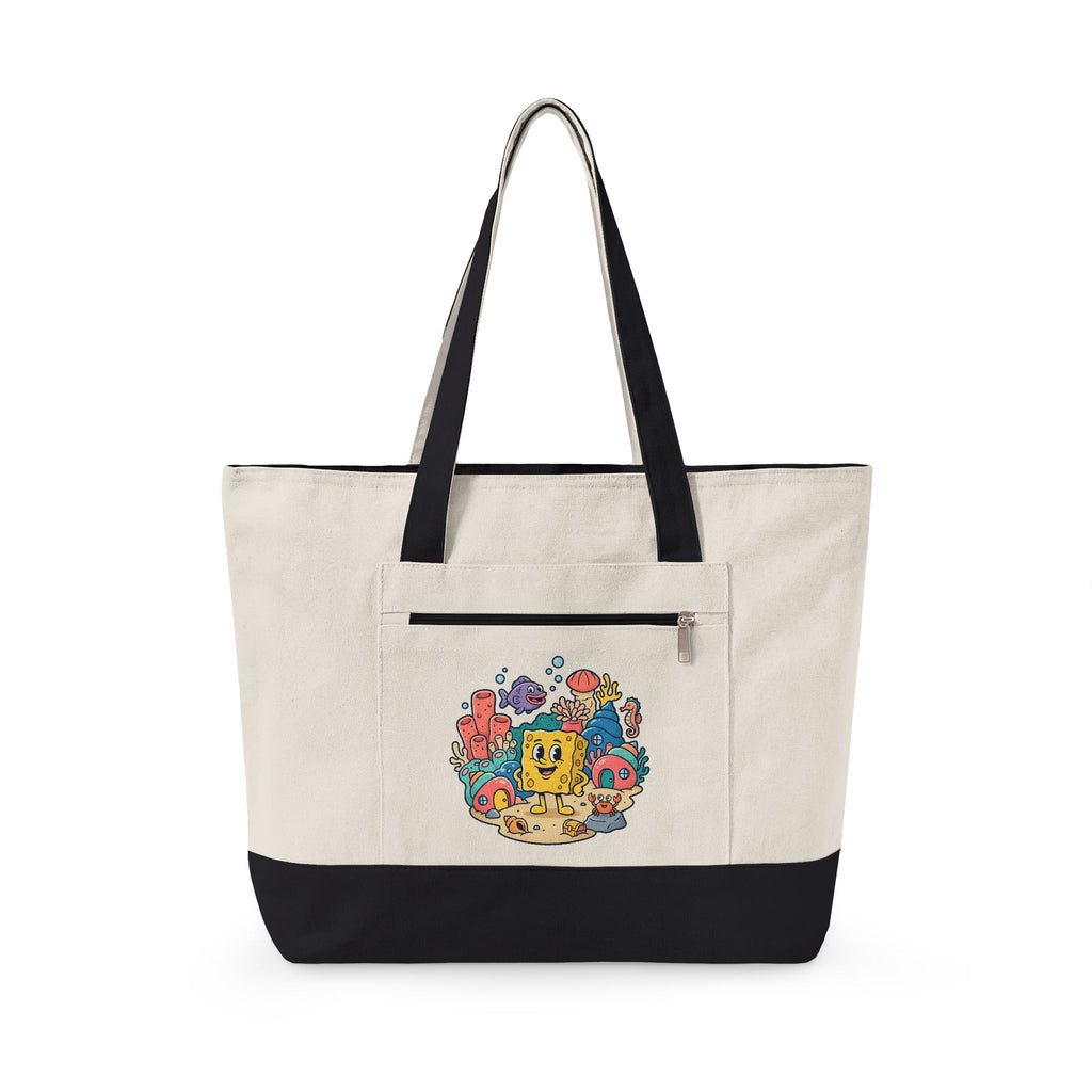 Canvas Tote Bag — Colorful Cartoon Sea Creature Design