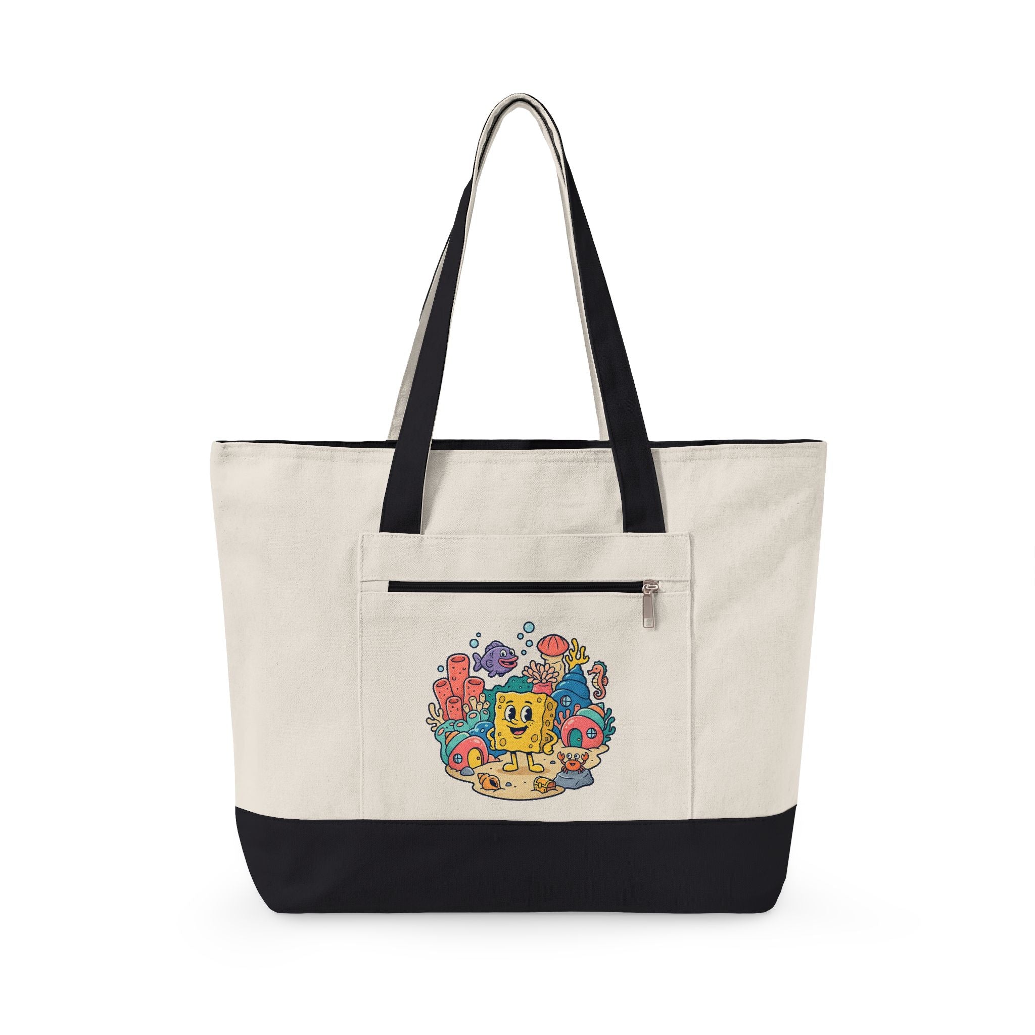 Canvas Tote Bag — Colorful Cartoon Sea Creature Design