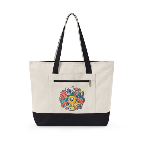 Canvas Tote Bag — Colorful Cartoon Sea Creature Design