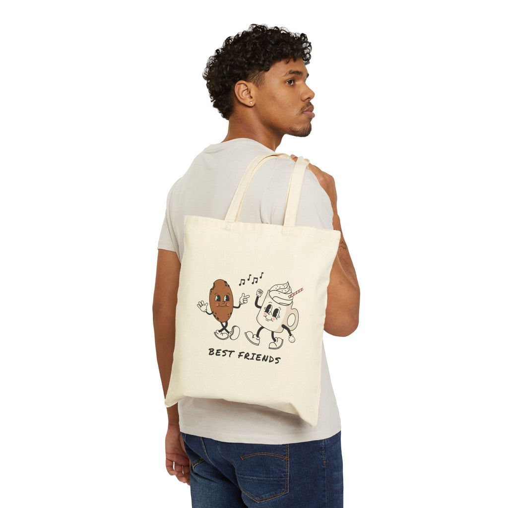 Best Friends Coffee & Donut Cotton Tote Bag — Retro Cute Reusable Grocery Tote
