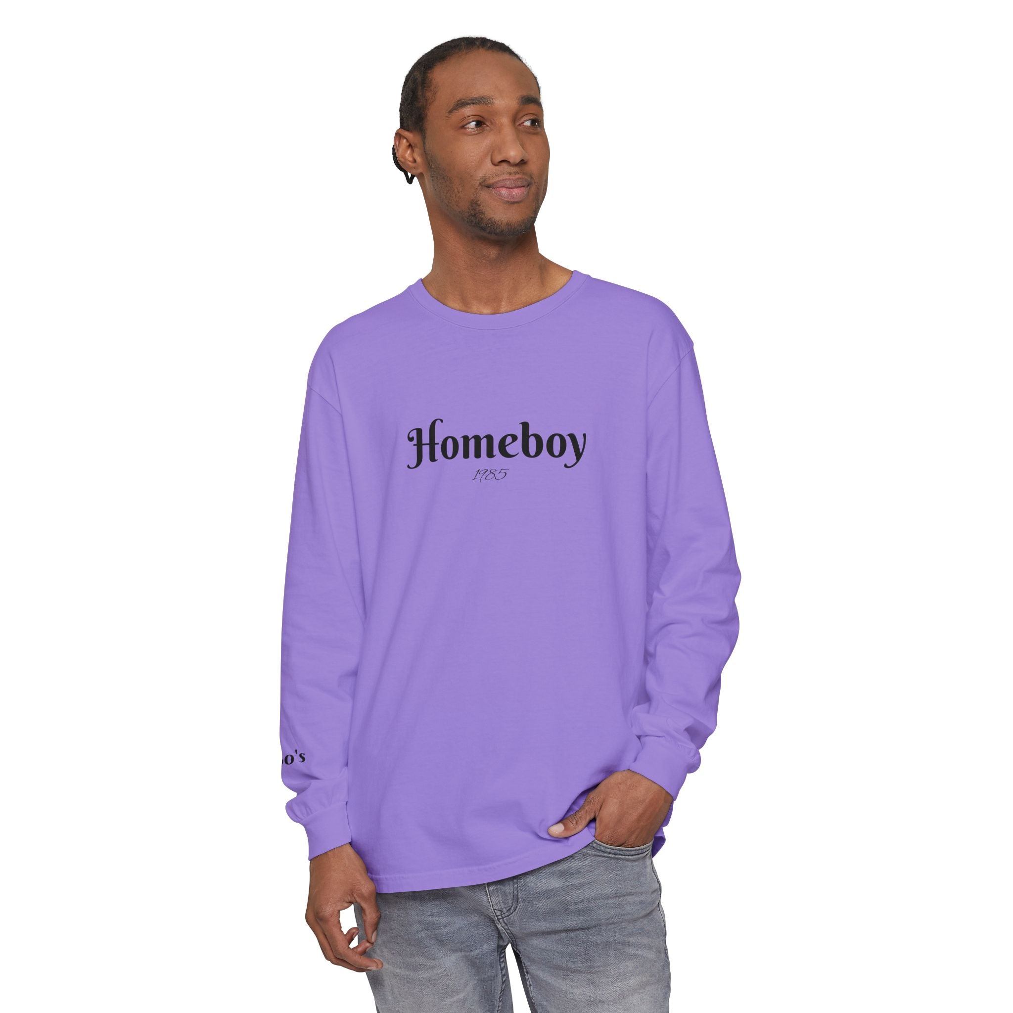 Homeboy Long Sleeve Tee — Vintage Script Logo White Shirt
