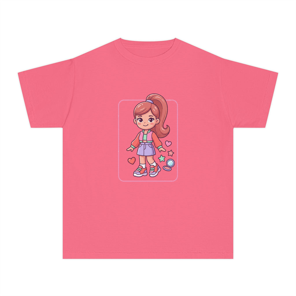 Cute Gamer Girl Youth Tee — Kawaii Cartoon Character Shirt for Kids
