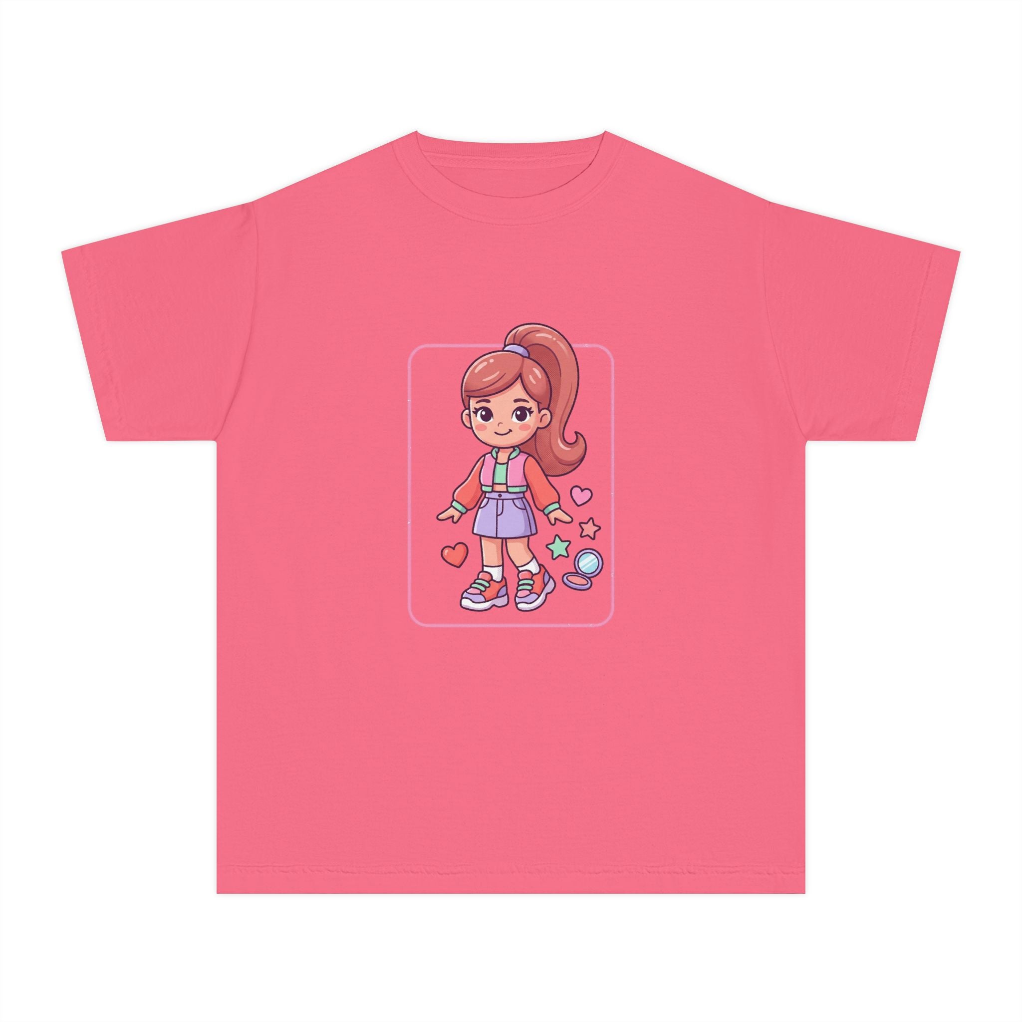 Cute Gamer Girl Youth Tee — Kawaii Cartoon Character Shirt for Kids