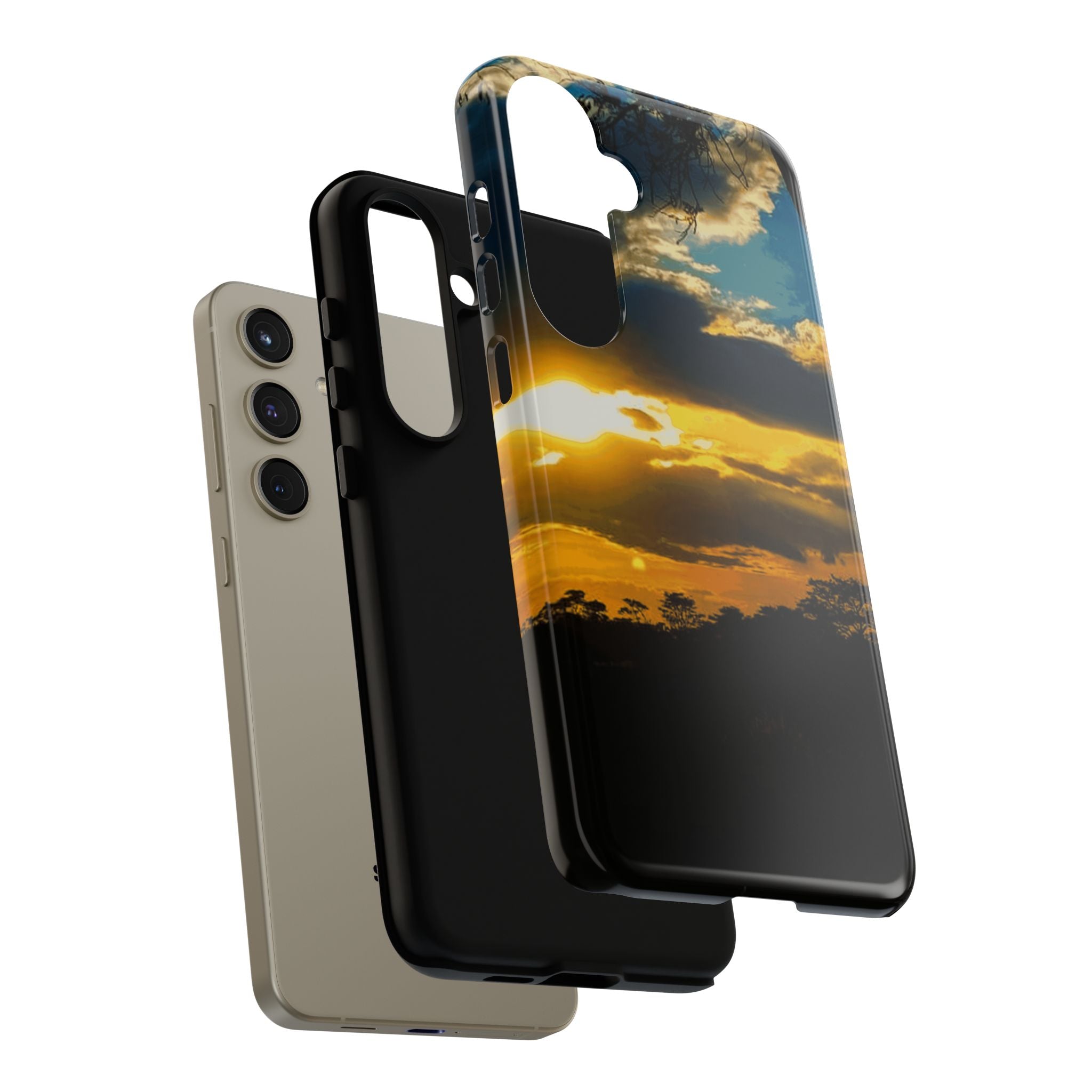Sunset Sky Tough Phone Case – Durable Protective Phone Cover with Golden Clouds Design