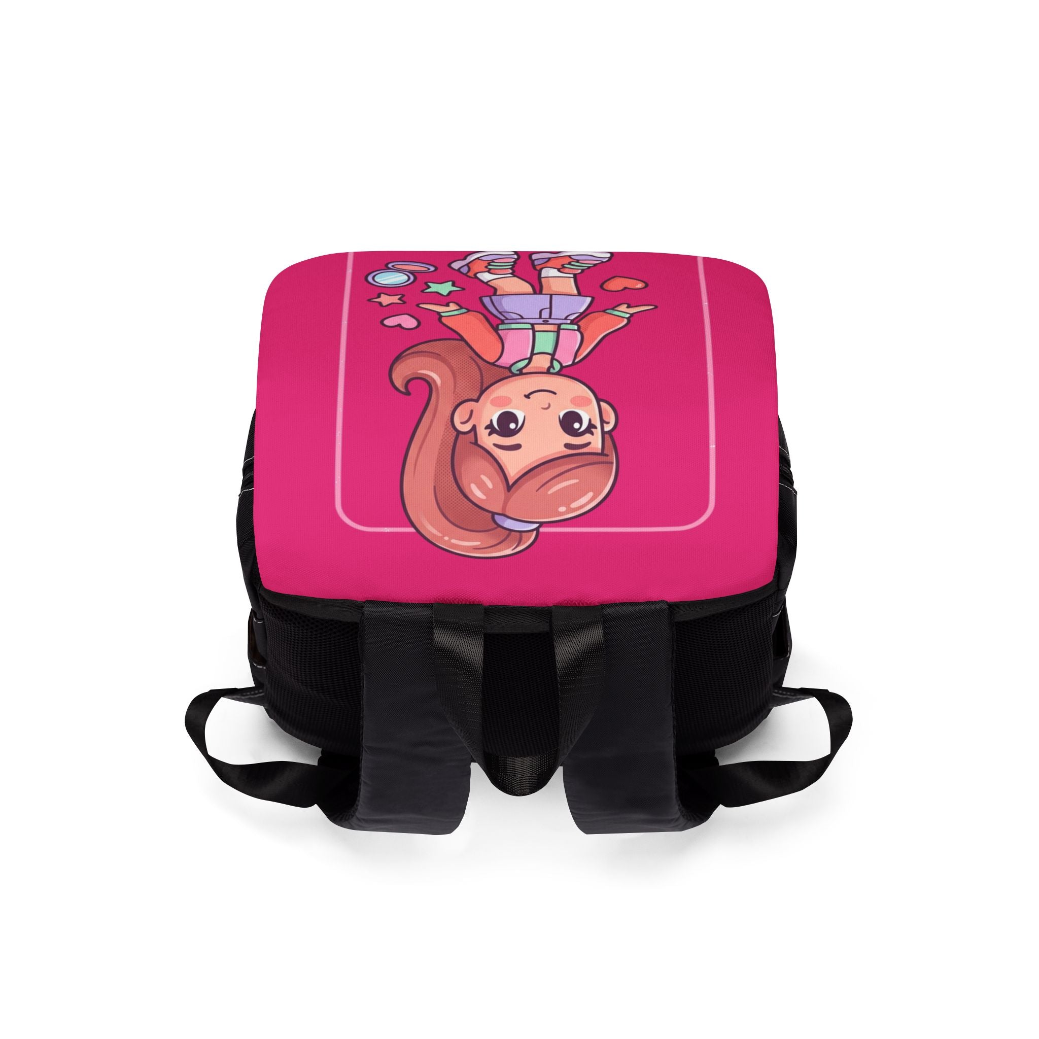 Cute Girl Cartoon Backpack — Pink Kids Shoulder Bag with Hearts & Stars