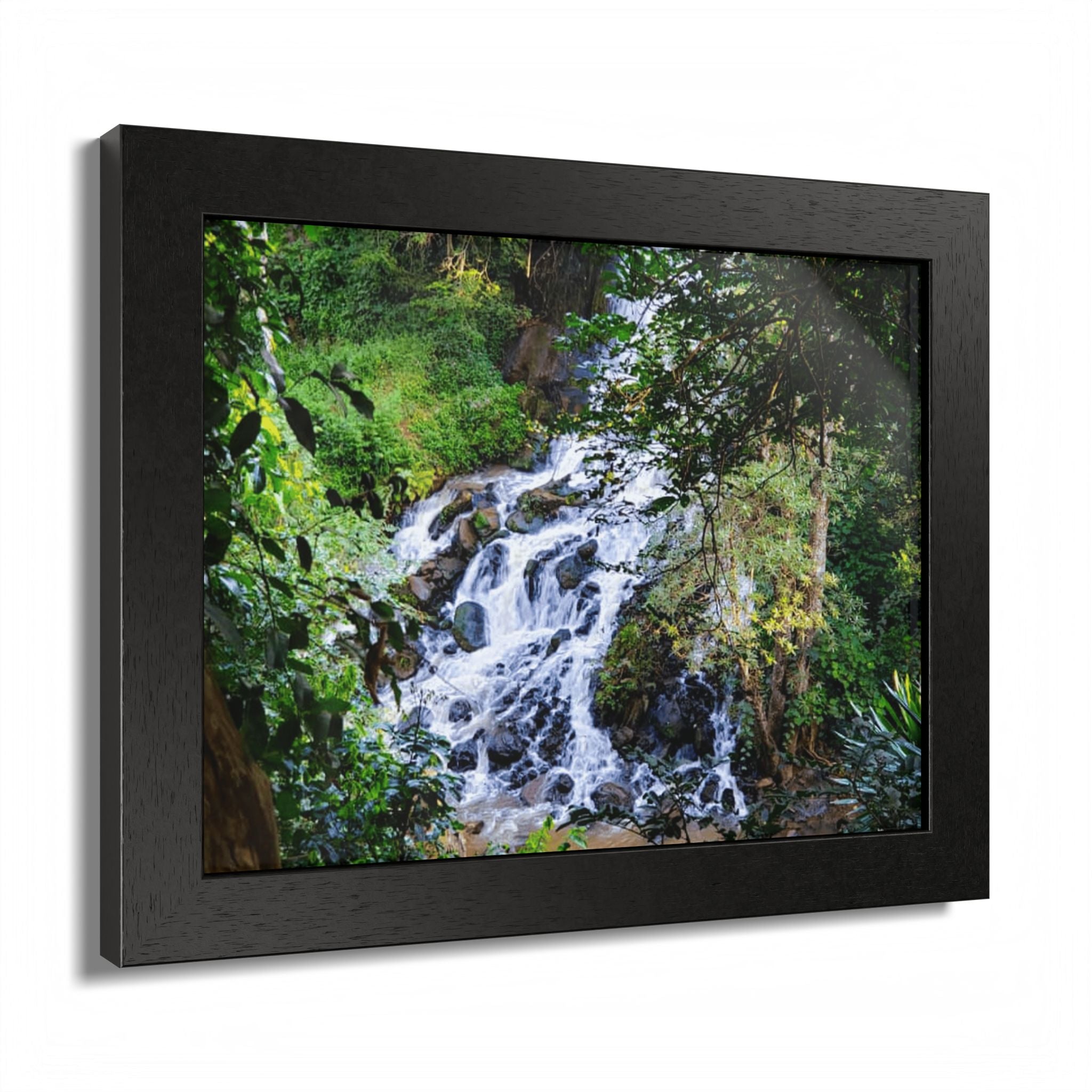 Waterfall Framed Poster — Lush Forest Nature Wall Art