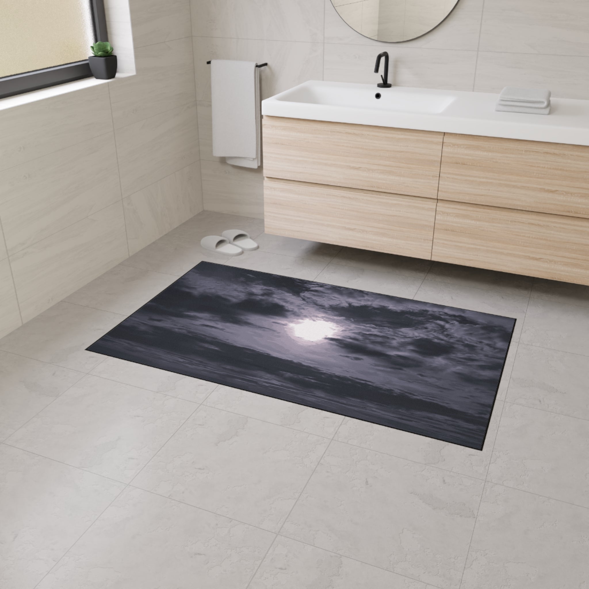 Moonlit Ocean Heavy Duty Floor Mat — Dramatic Black & White Seascape Door Mat