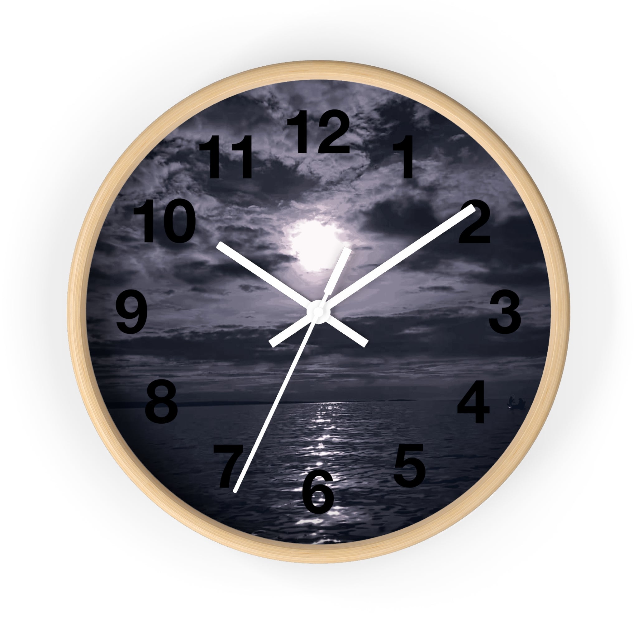 Moonlit Ocean Wall Clock — Moody Nautical Nightscape Clock
