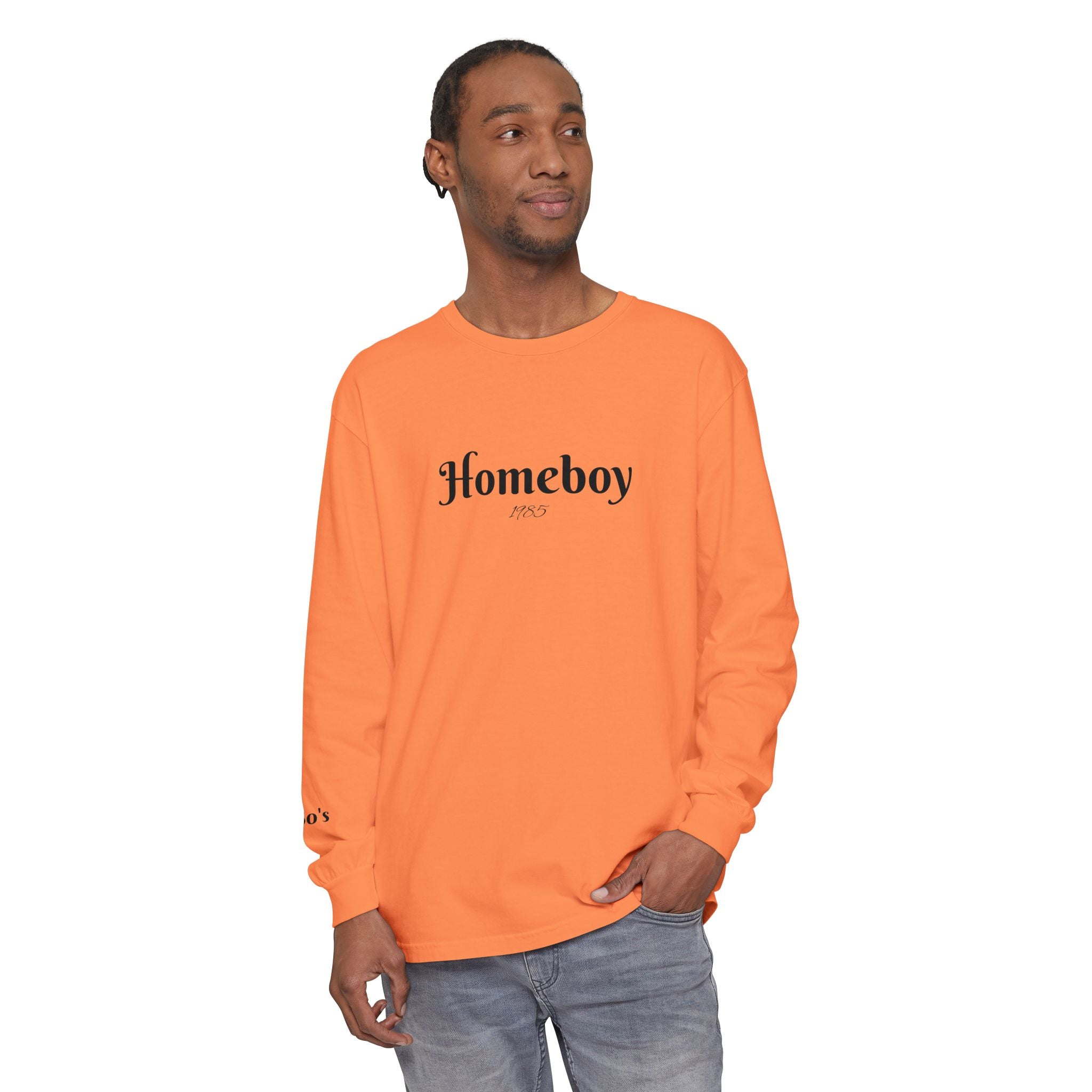 Homeboy Long Sleeve Tee — Vintage Script Logo White Shirt