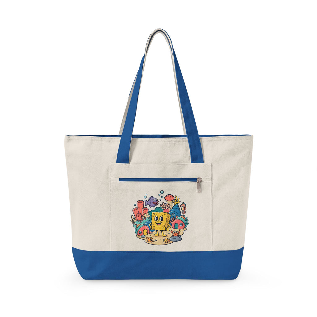 Canvas Tote Bag — Colorful Cartoon Sea Creature Design