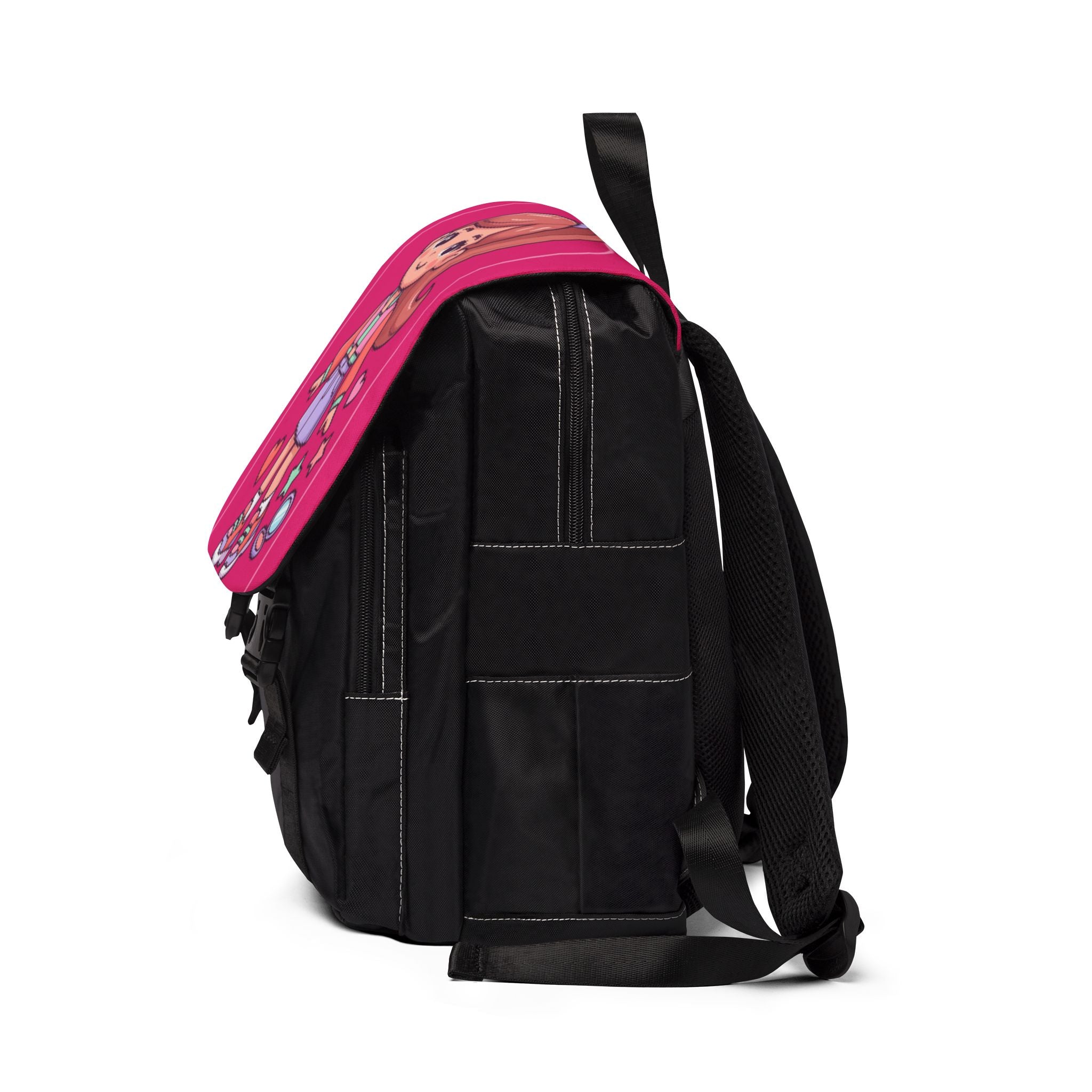 Cute Girl Cartoon Backpack — Pink Kids Shoulder Bag with Hearts & Stars