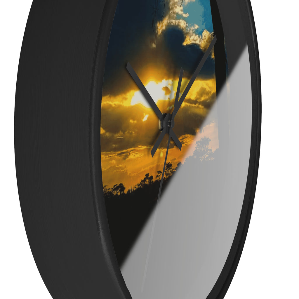 Sunset Silhouette Wall Clock — Golden Sky Decorative Clock