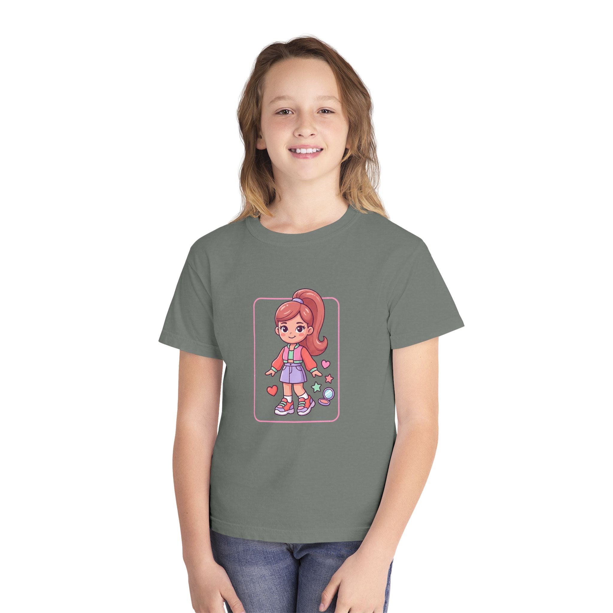 Cute Gamer Girl Youth Tee — Kawaii Cartoon Character Shirt for Kids