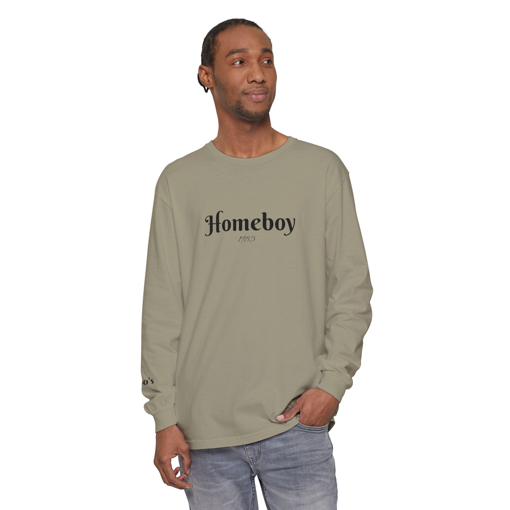 Homeboy Long Sleeve Tee — Vintage Script Logo White Shirt