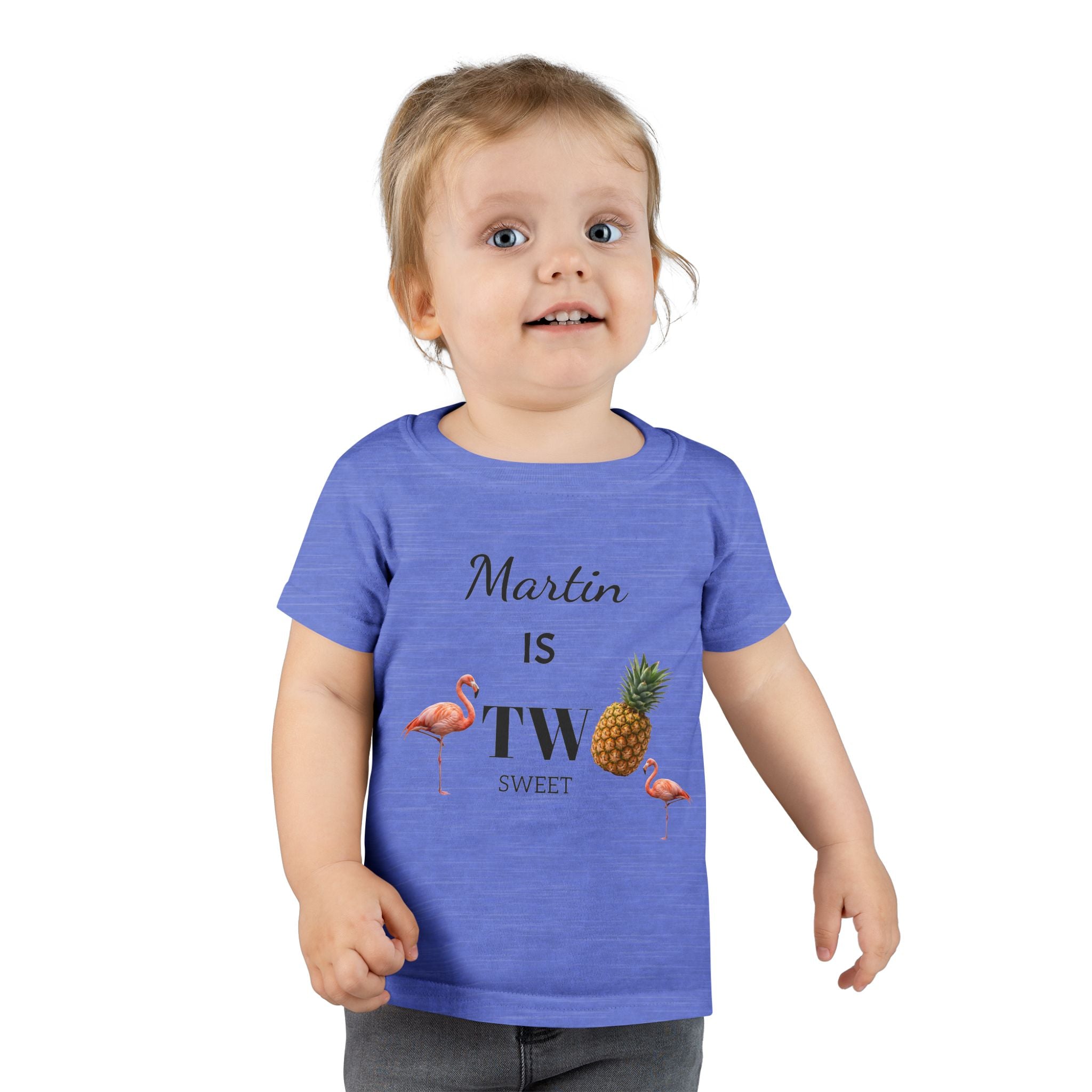Toddler T-Shirt — "Martin is Two" Pineapple & Flamingo 2nd Birthday Tee