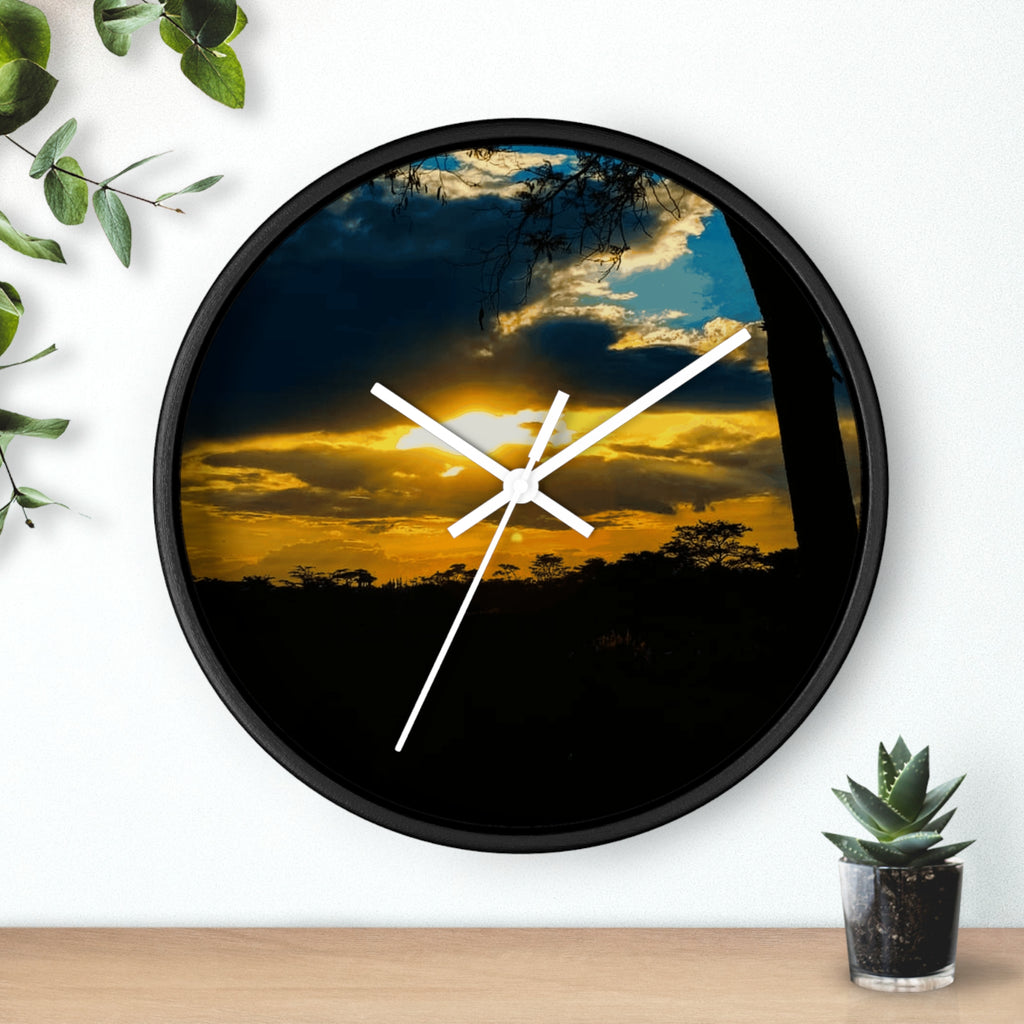 Sunset Silhouette Wall Clock — Golden Sky Decorative Clock