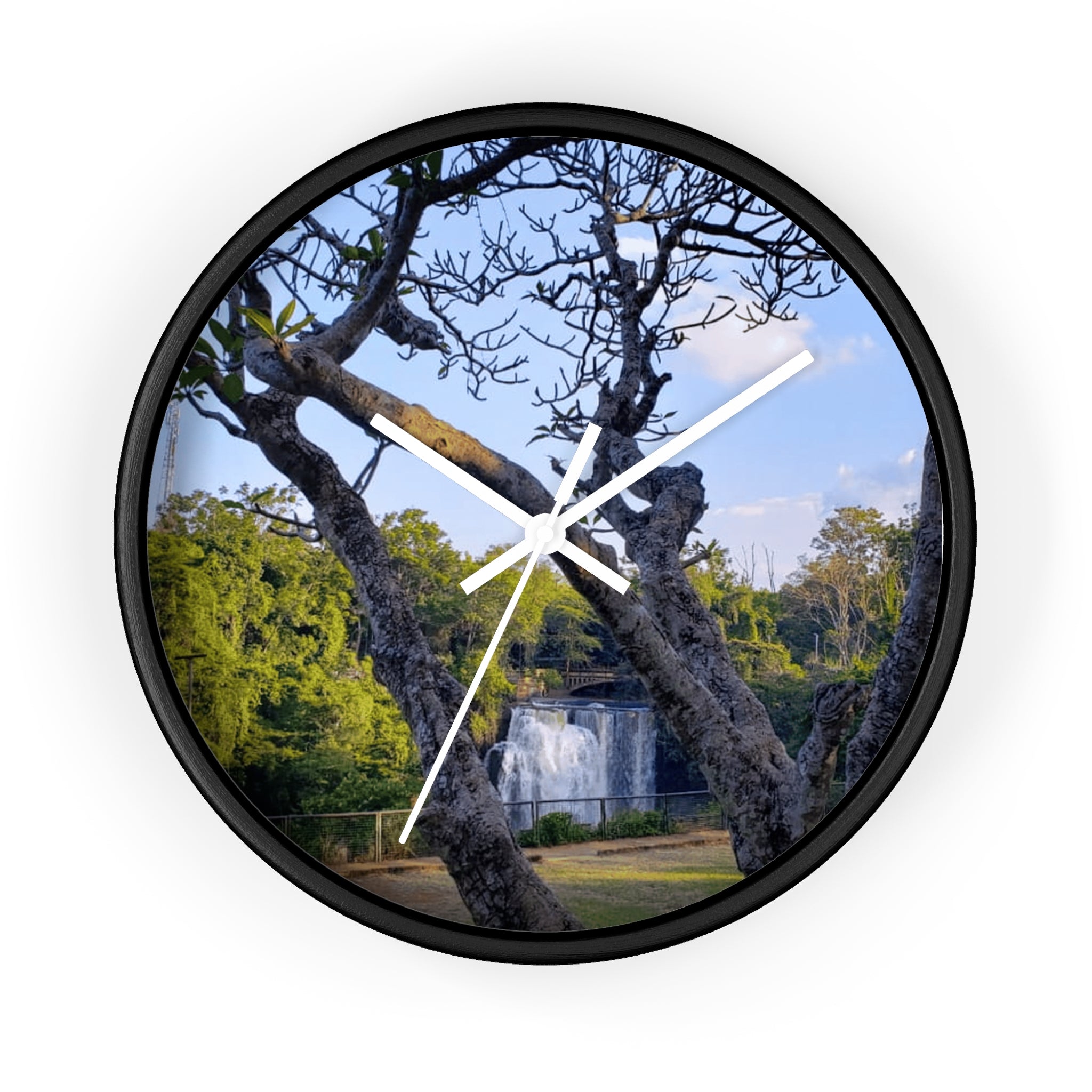 Waterfall Landscape Wall Clock — Scenic Tree View Clock for Home Decor