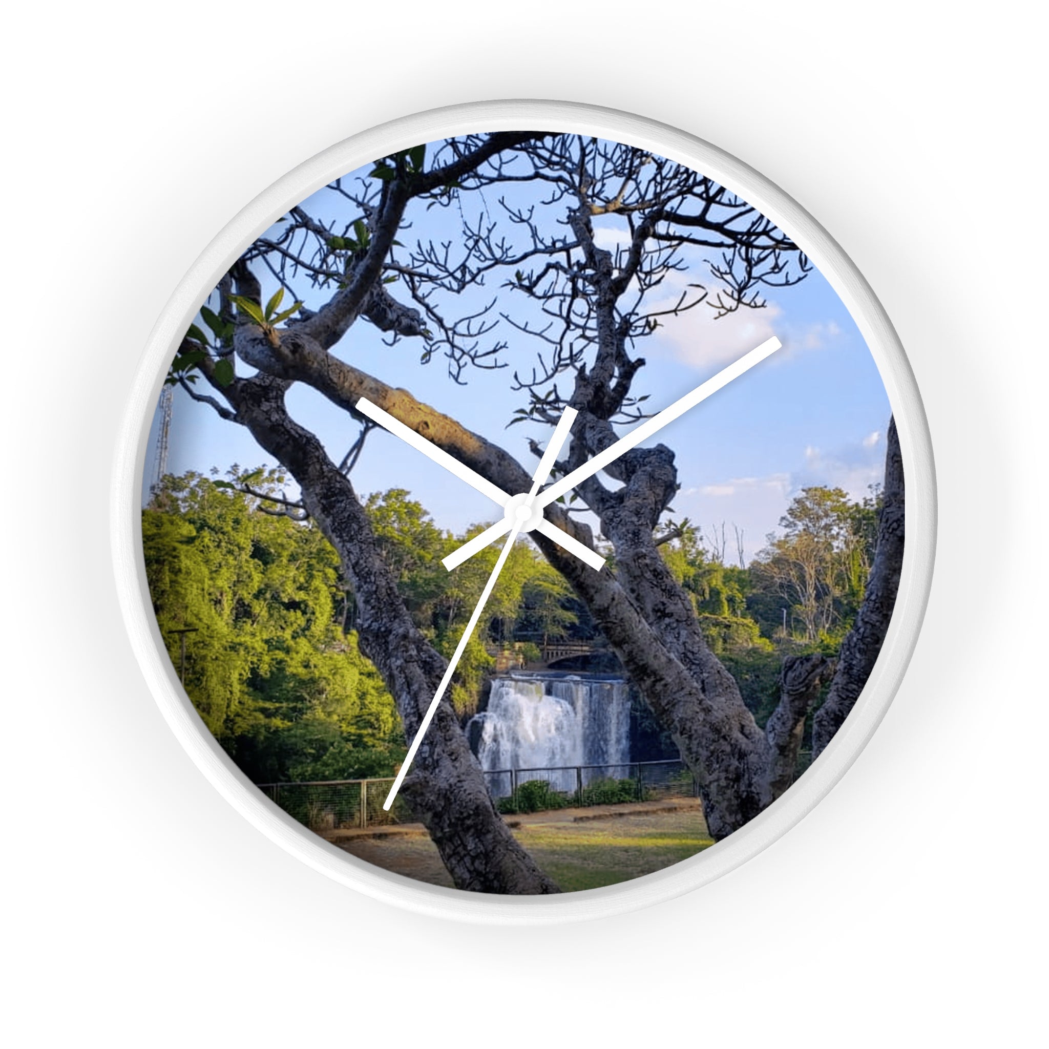 Waterfall Landscape Wall Clock — Scenic Tree View Clock for Home Decor