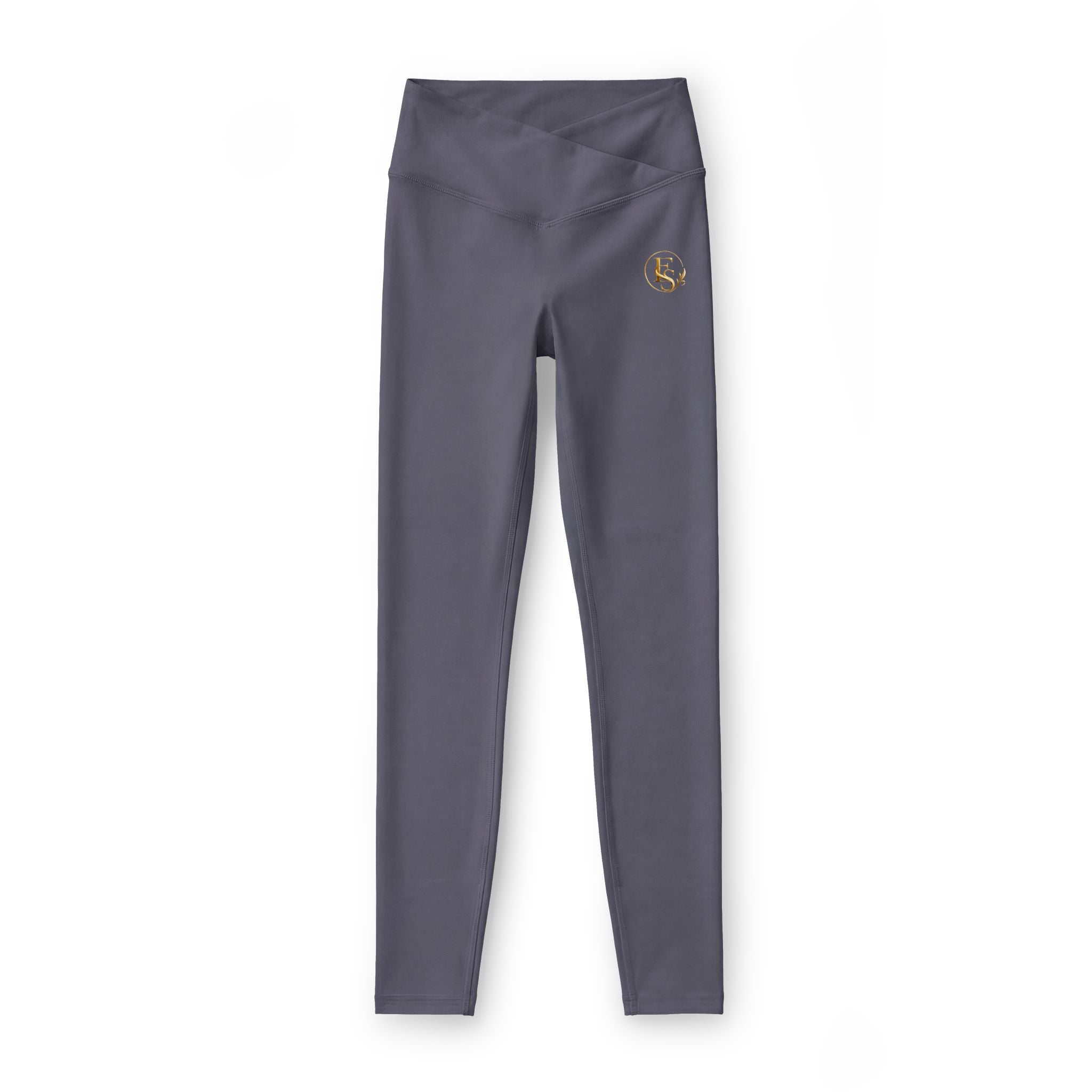 Women’s Luxe Leggings — Black High-Waist Athletic Leggings with Gold Crescent Moon Emblem