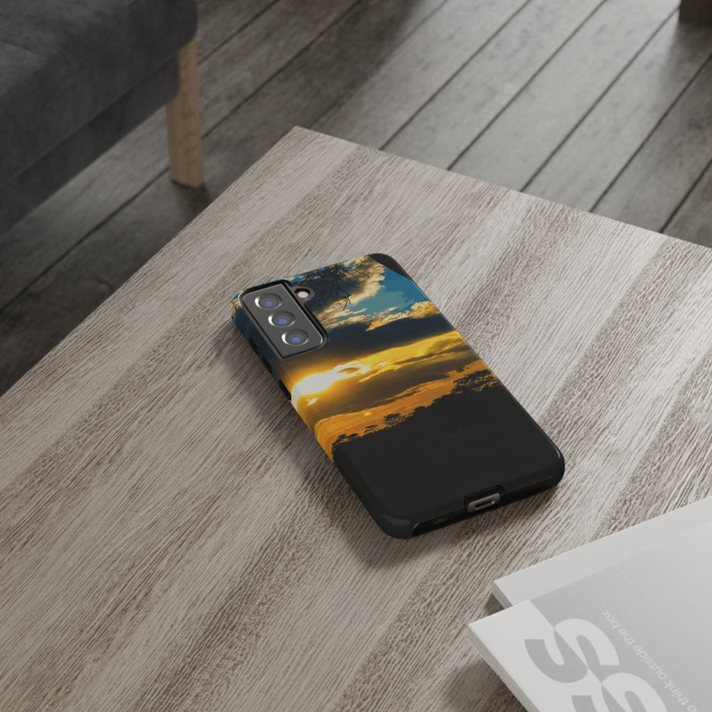 Sunset Sky Tough Phone Case – Durable Protective Phone Cover with Golden Clouds Design