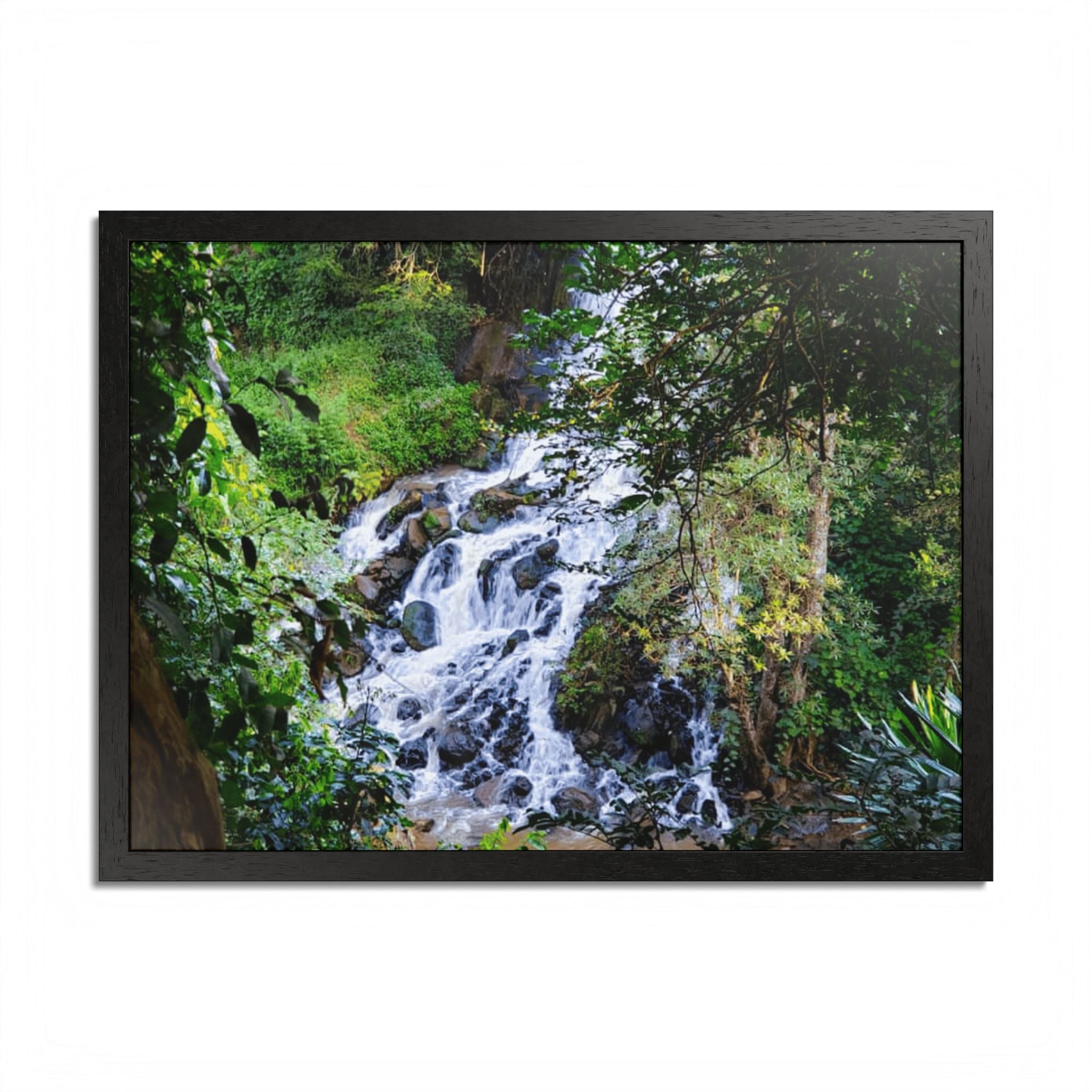 Waterfall Framed Poster — Lush Forest Nature Wall Art