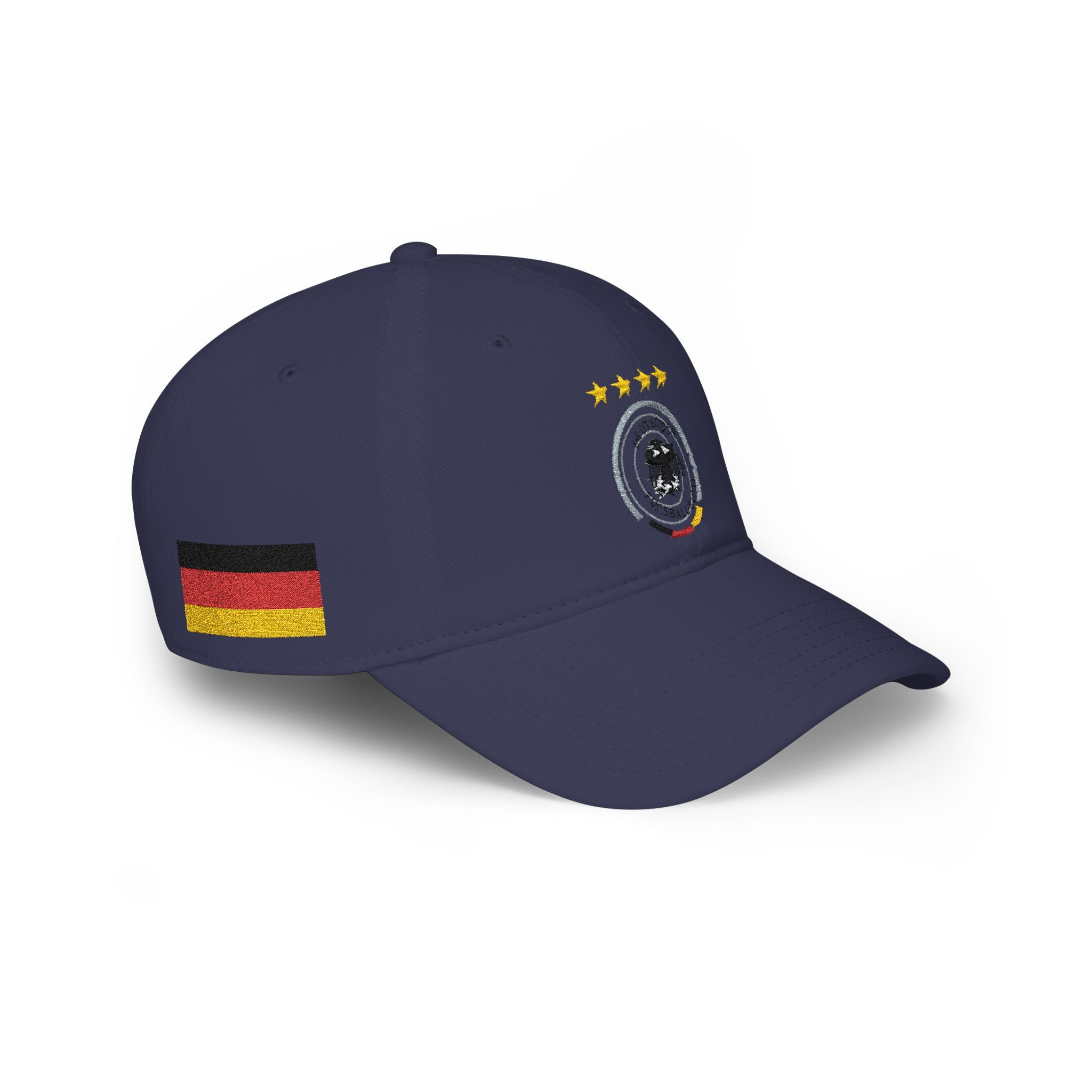 Germany Crest Football Cap — Red Low Profile Hat with Eagle Emblem & Stars