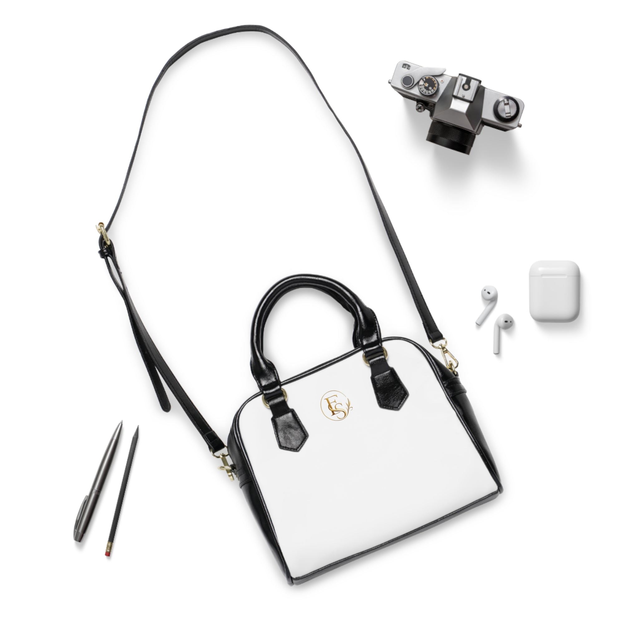 Classic Two-Tone Shoulder Handbag — Elegant White & Black Satchel