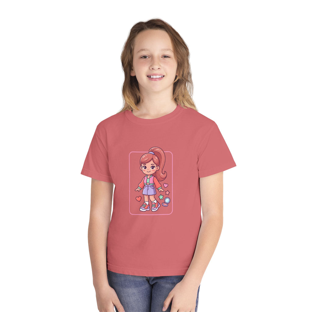 Cute Gamer Girl Youth Tee — Kawaii Cartoon Character Shirt for Kids