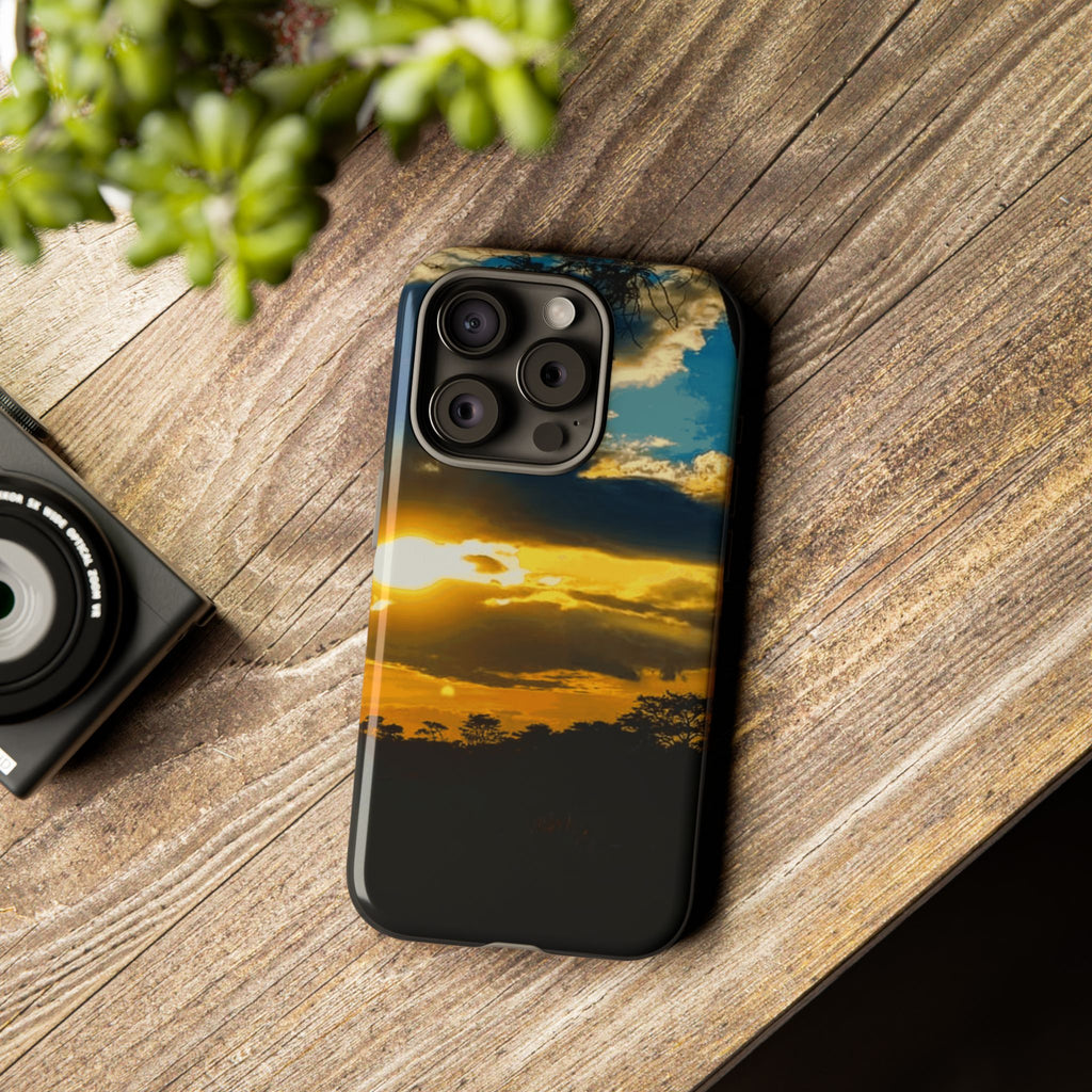 Sunset Sky Tough Phone Case – Durable Protective Phone Cover with Golden Clouds Design