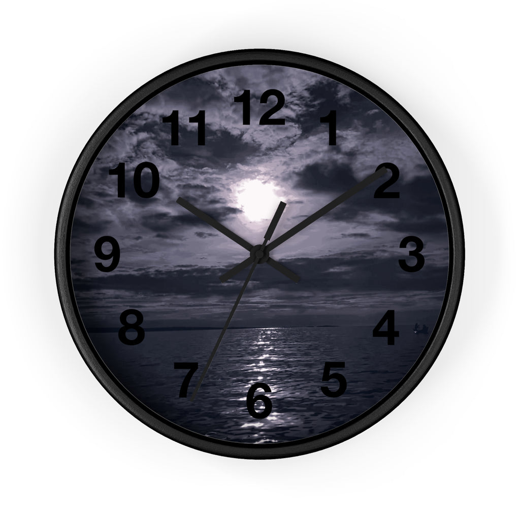 Moonlit Ocean Wall Clock — Moody Nautical Nightscape Clock