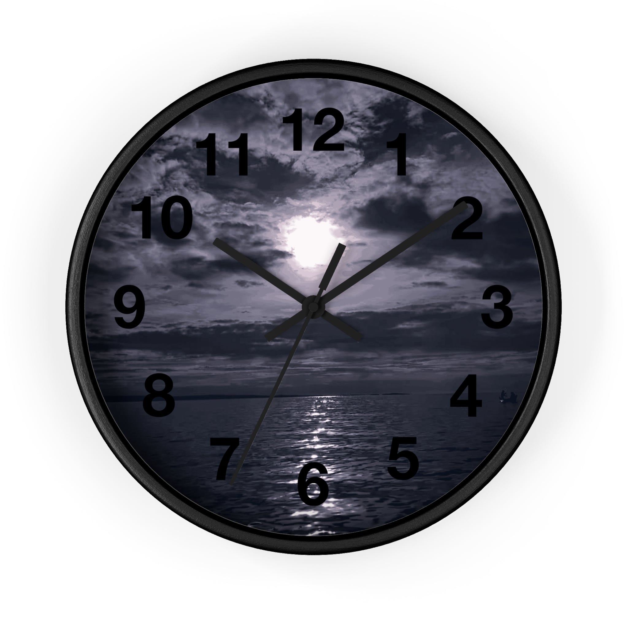 Moonlit Ocean Wall Clock — Moody Nautical Nightscape Clock