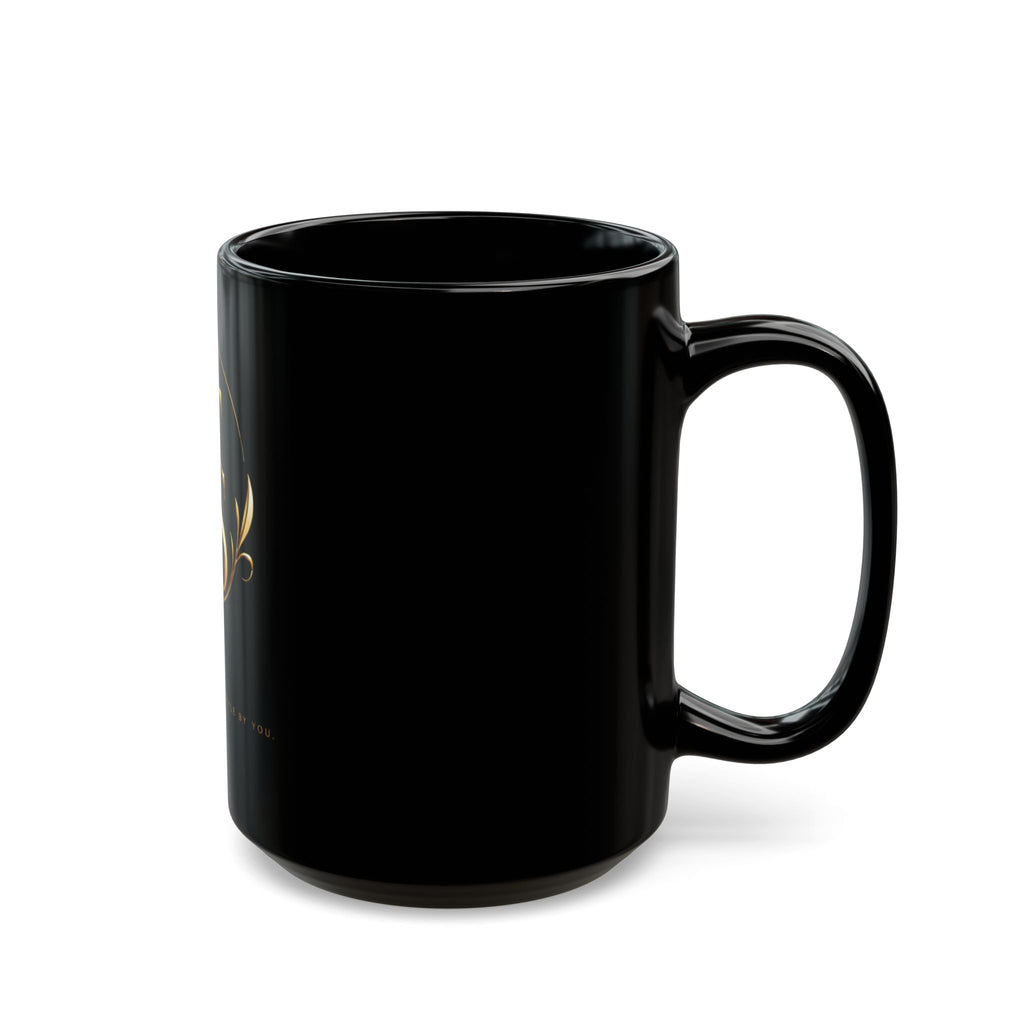 Black Ceramic Mug with Gold FS Monogram — Elegant Luxury Coffee Cup (11oz/15oz)